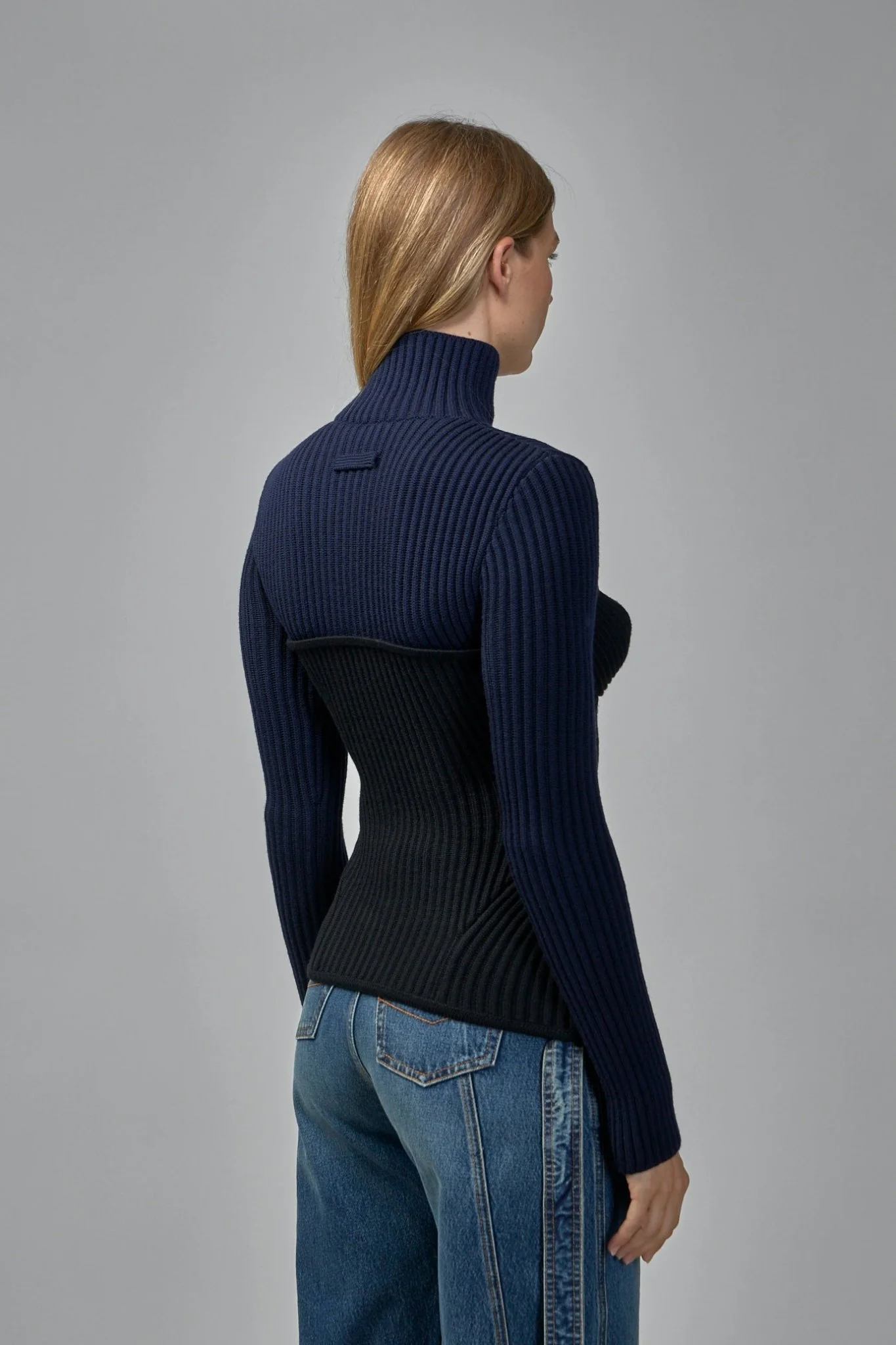 Stretch Merino Wool Ribbed High Neck Sweater - Image 3