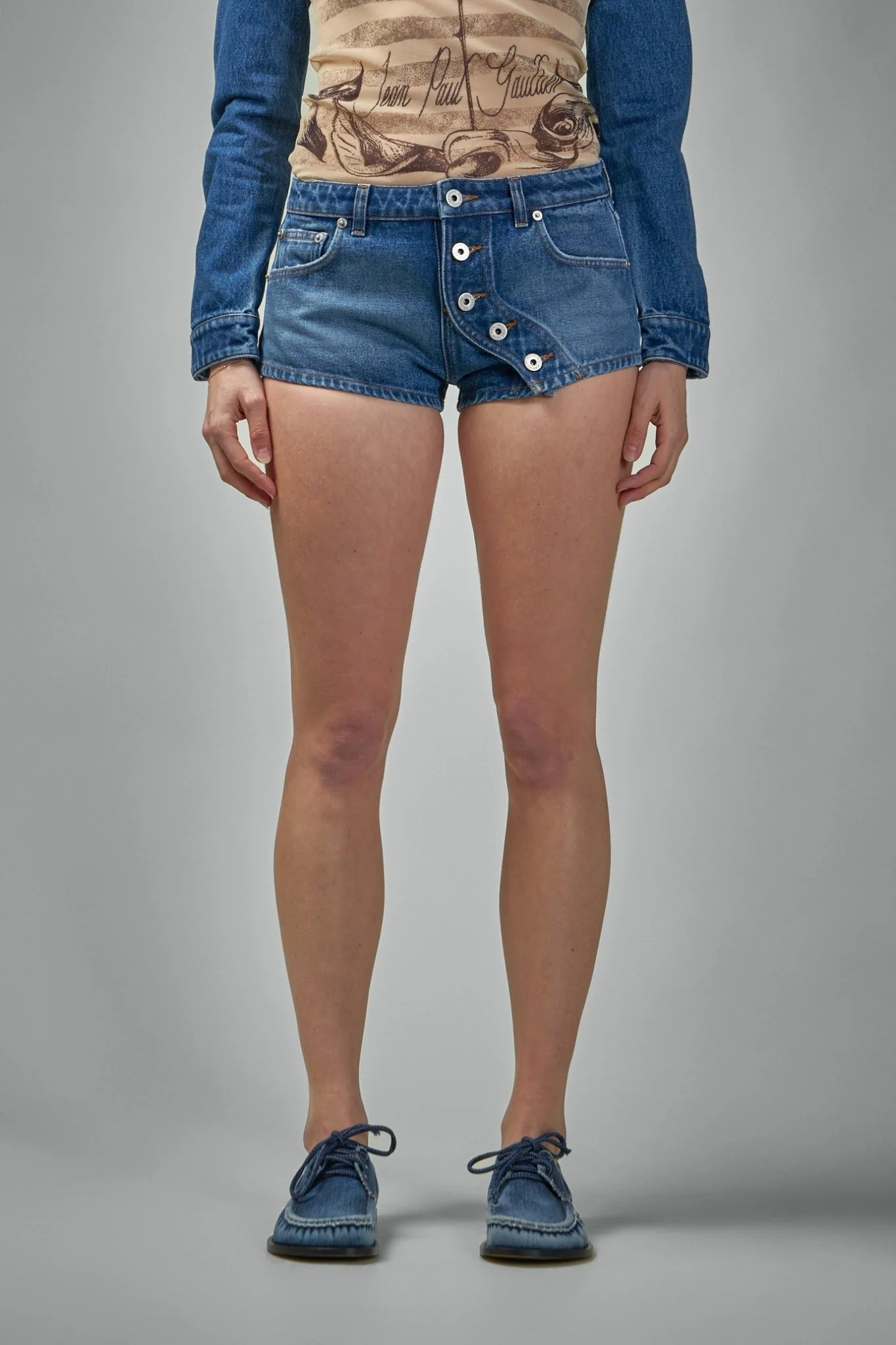 Buttoned Blue Denim Shorts