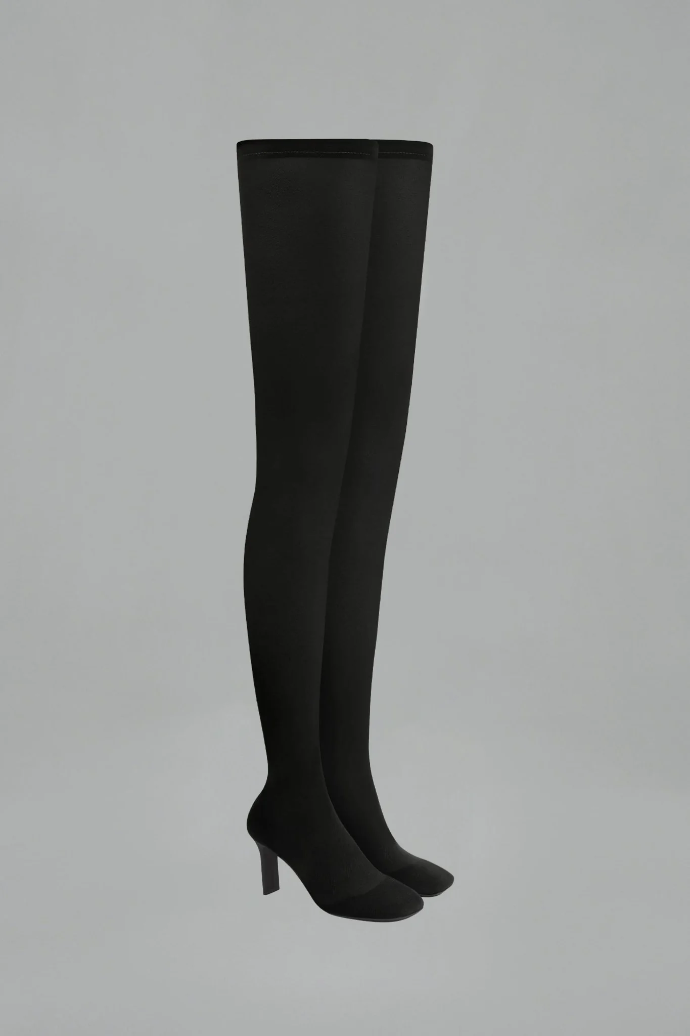 Square Toe Mesh Thigh High Boots - Image 3