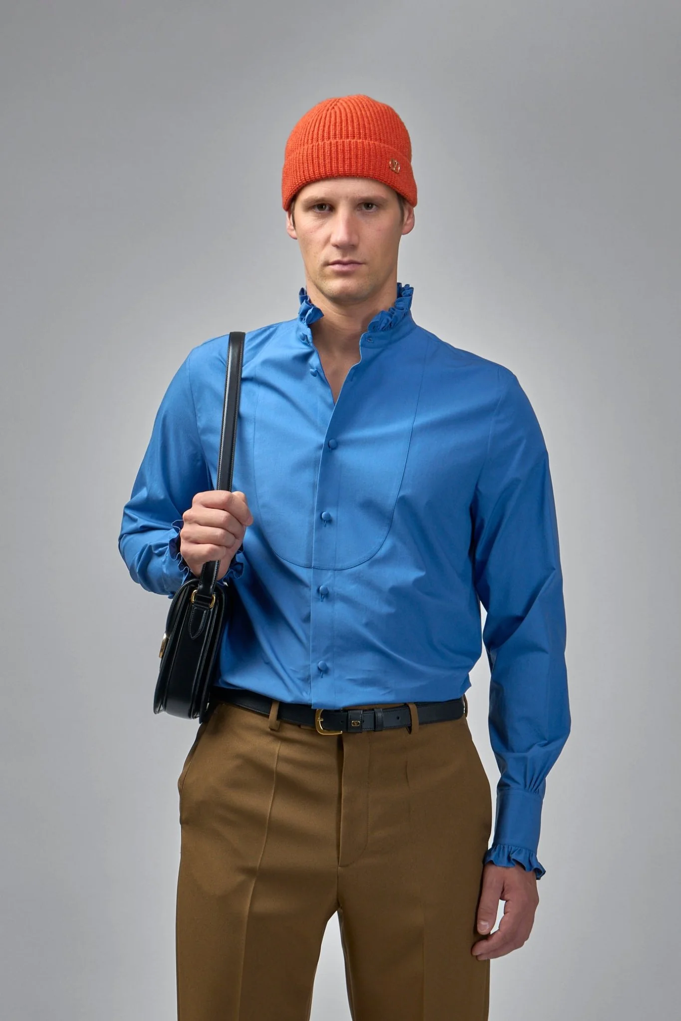 Cotton Poplin Shirt With Plastron And Ruffles