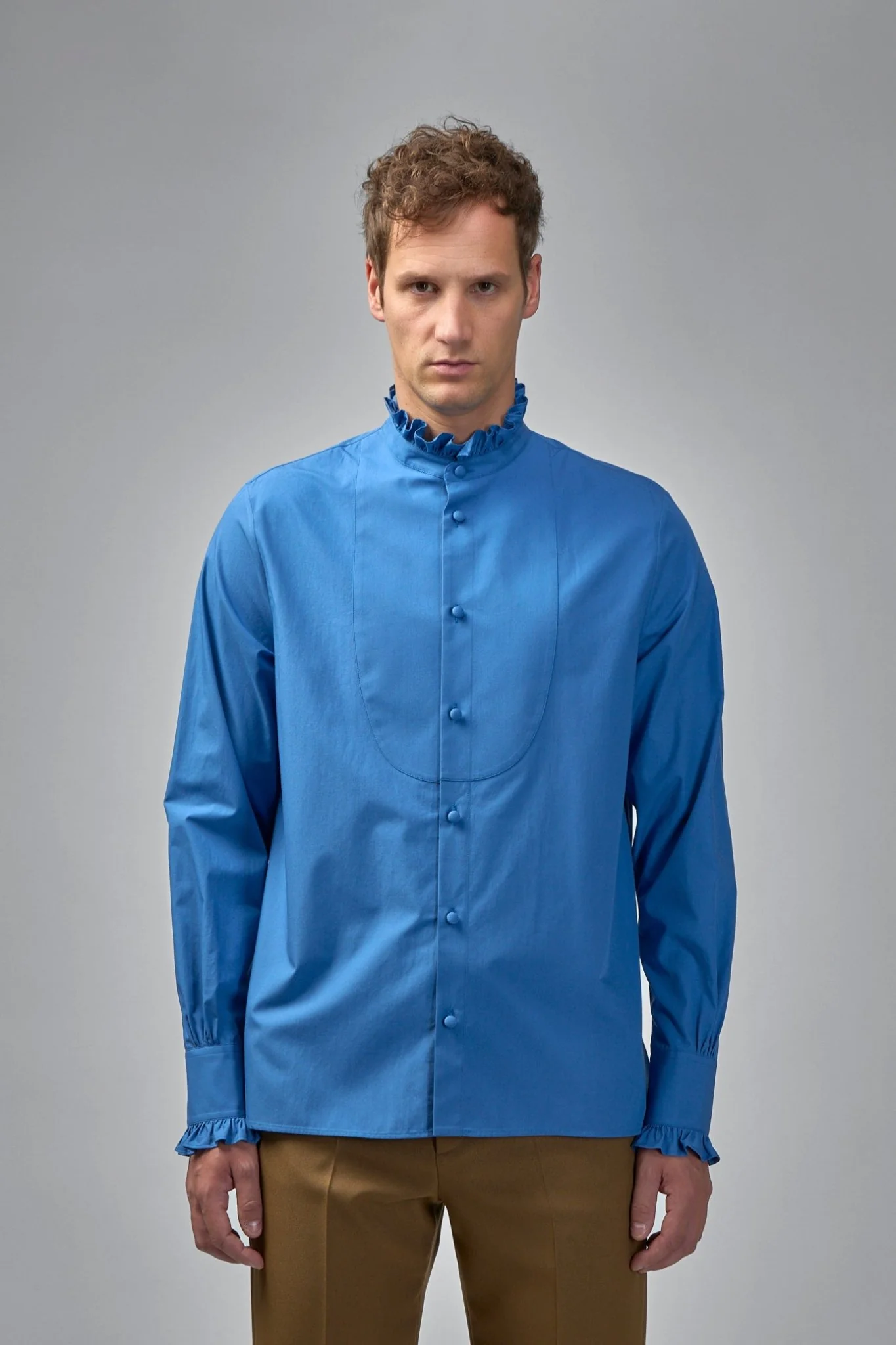 Cotton Poplin Shirt With Plastron And Ruffles - Image 3
