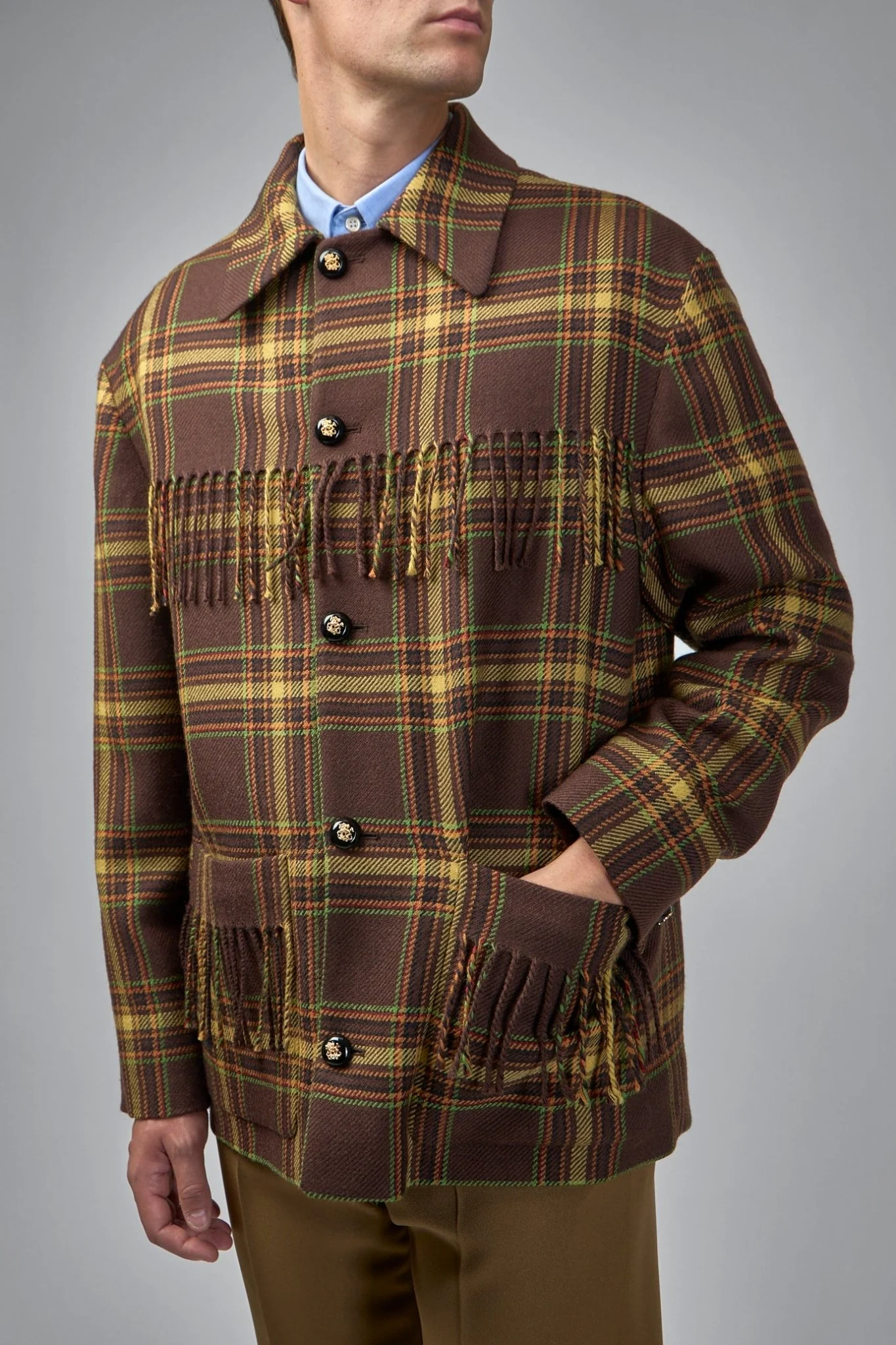 Checked Fringed Edge Jacket - Image 5