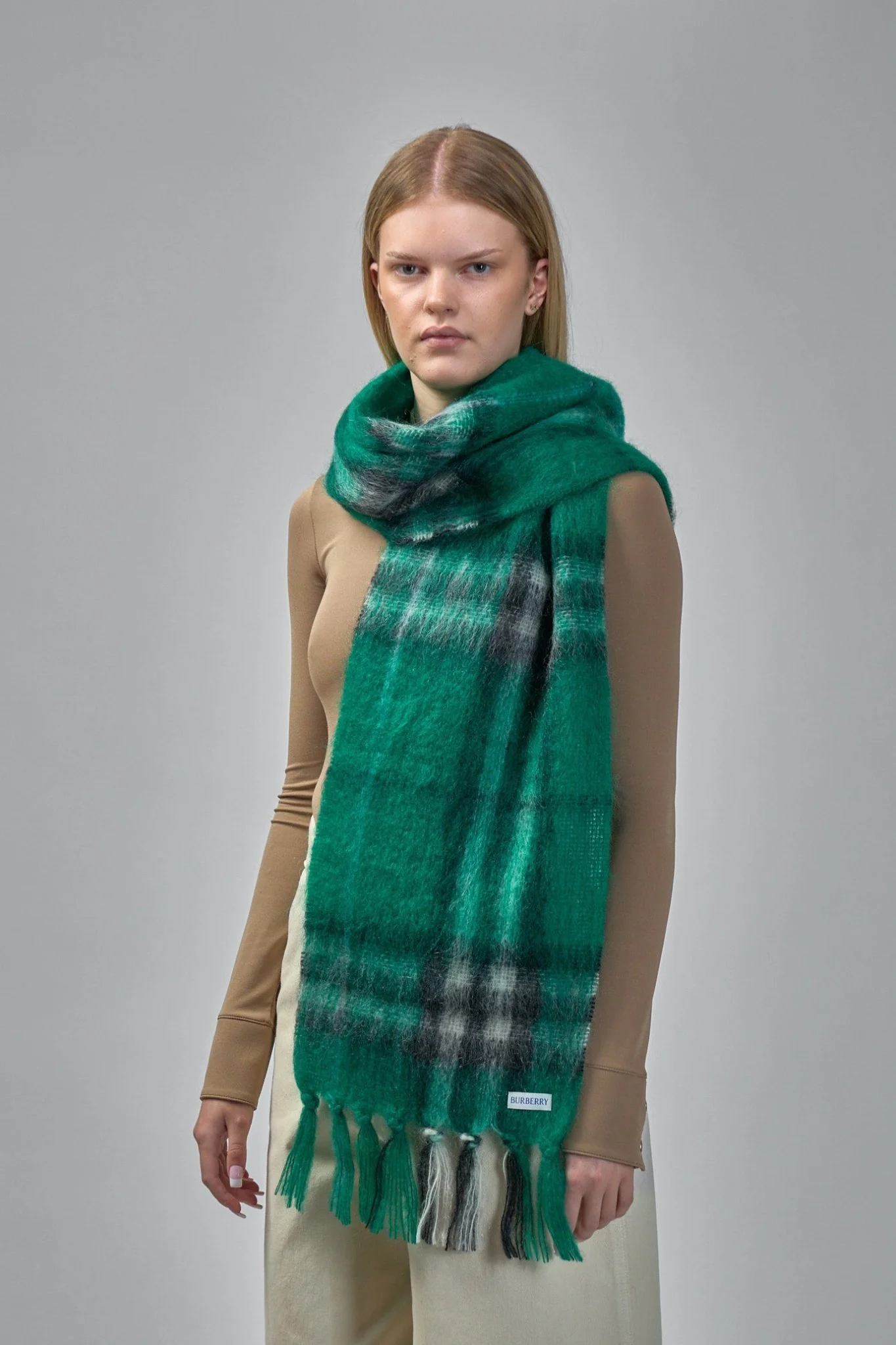 Check Mohair Wool Scarf - Image 4