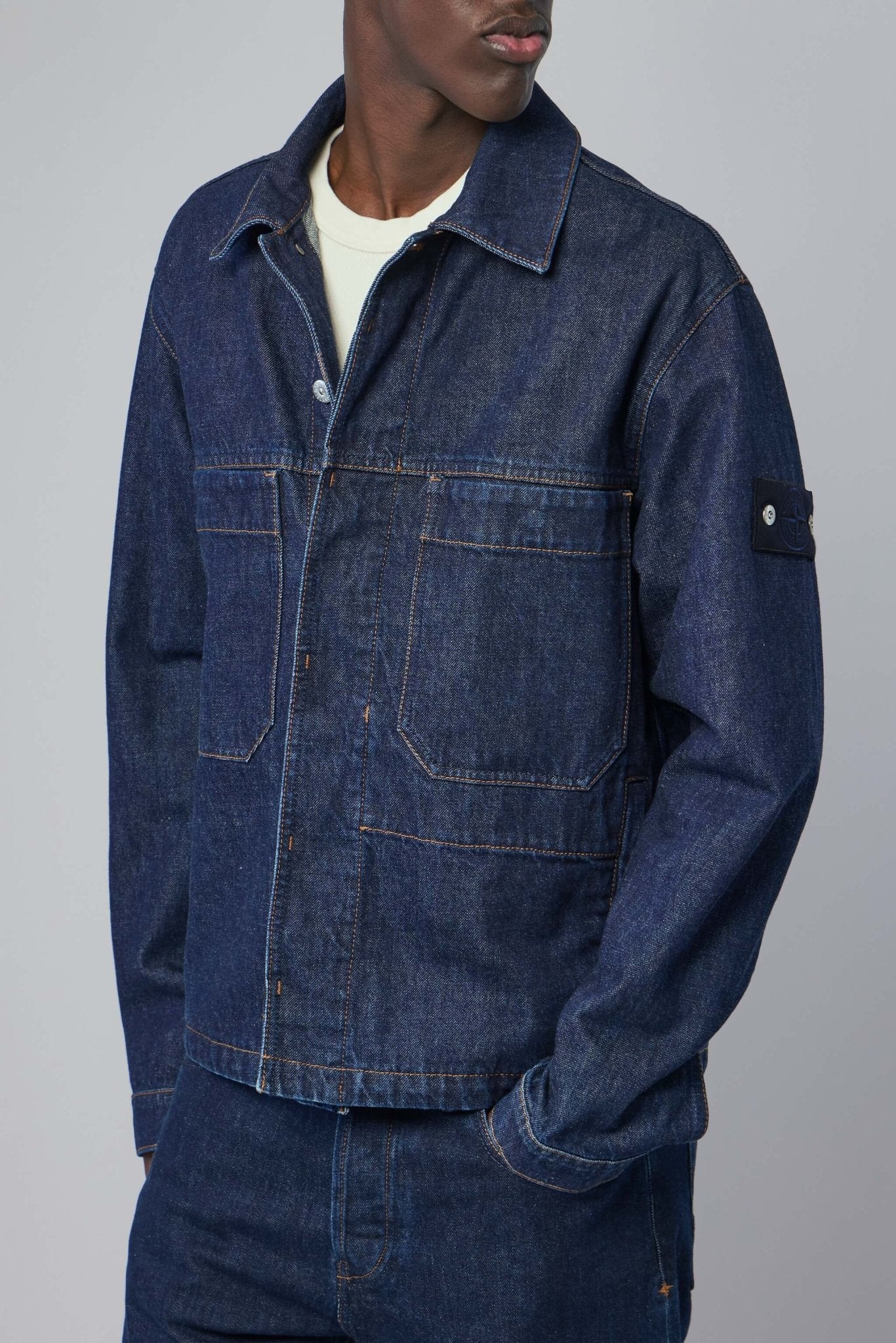 Indigo Denim Rinsed Biker Jacket - Image 3