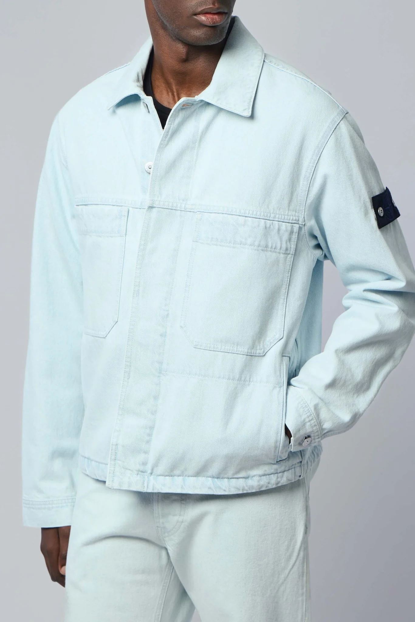 Indigo Denim Ultra Bleached Biker Jacket - Image 3