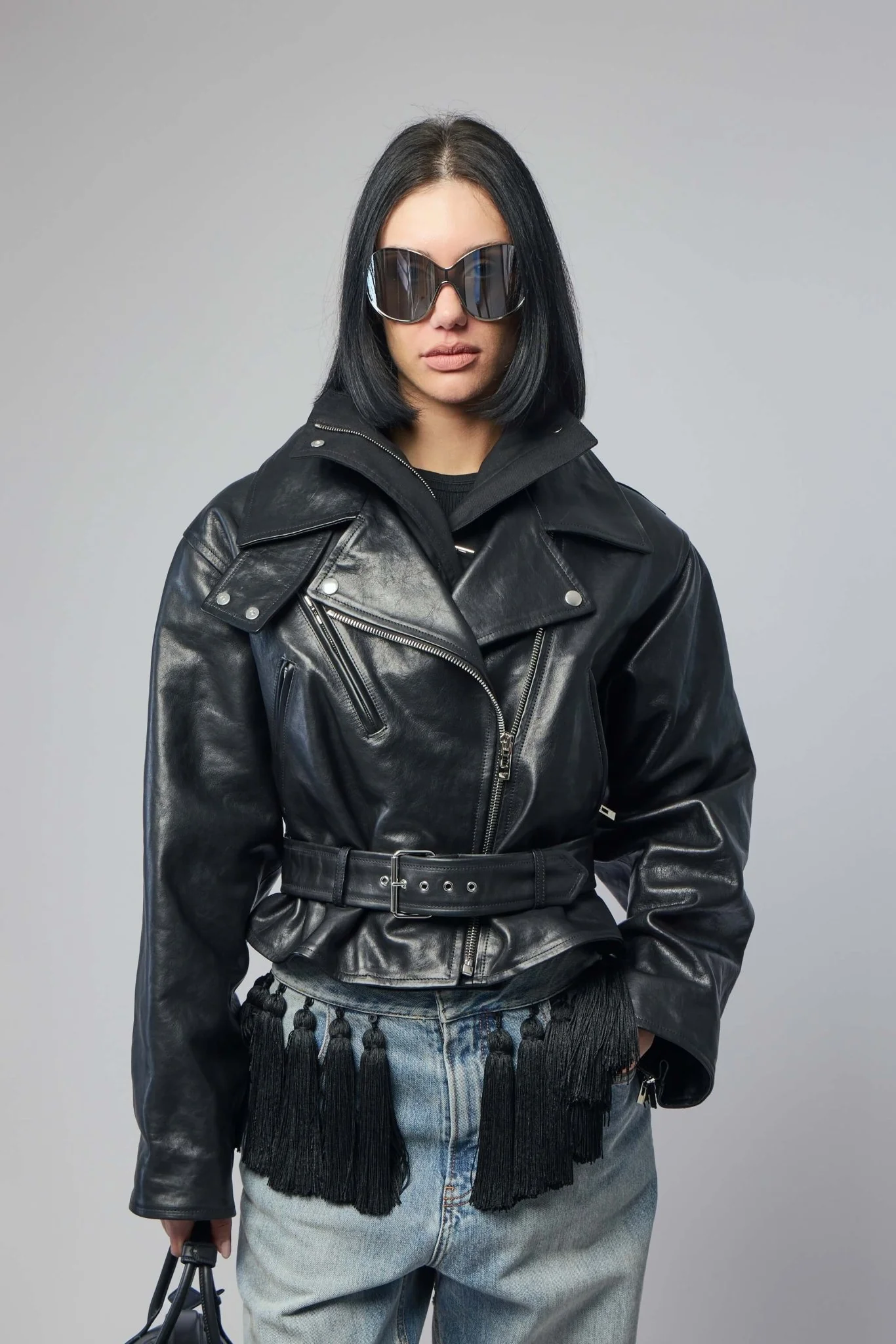 Layered Leather Biker Jacket