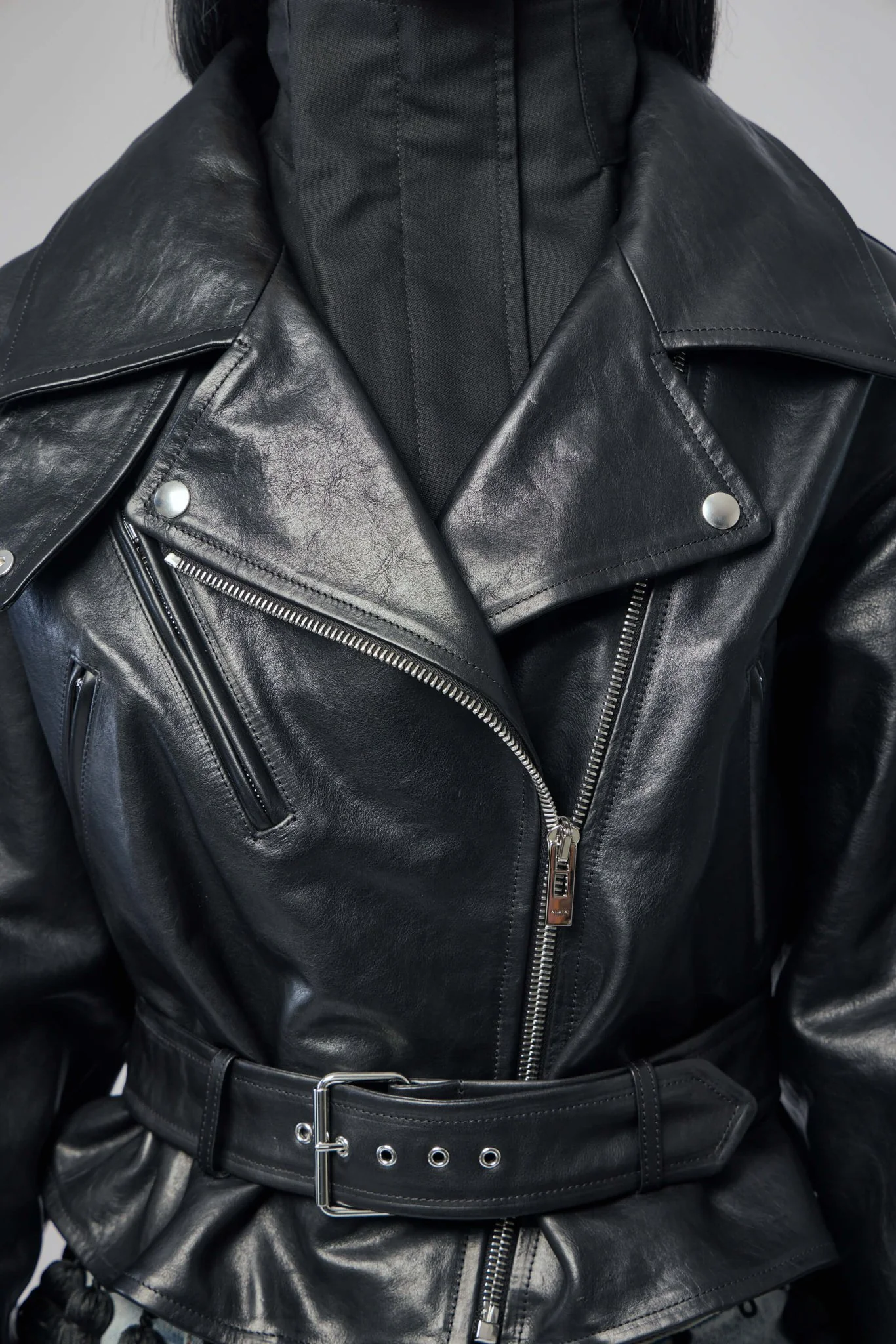 Layered Leather Biker Jacket - Image 4