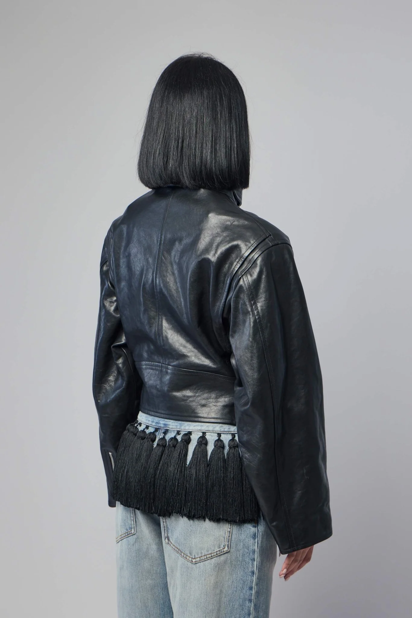 Layered Leather Biker Jacket - Image 5