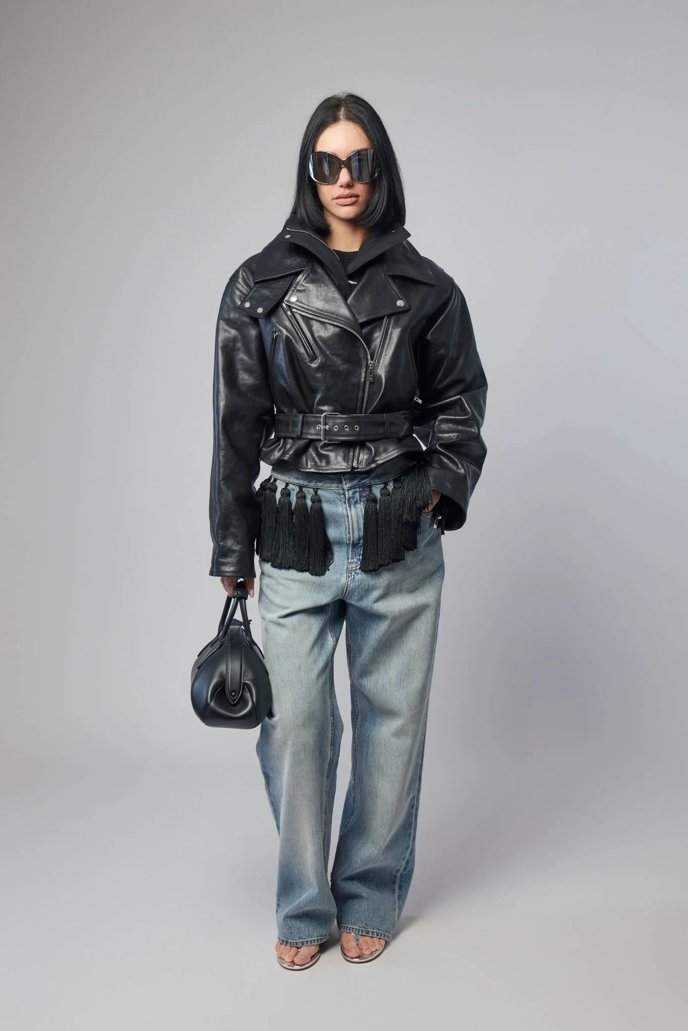 Layered Leather Biker Jacket - Image 6