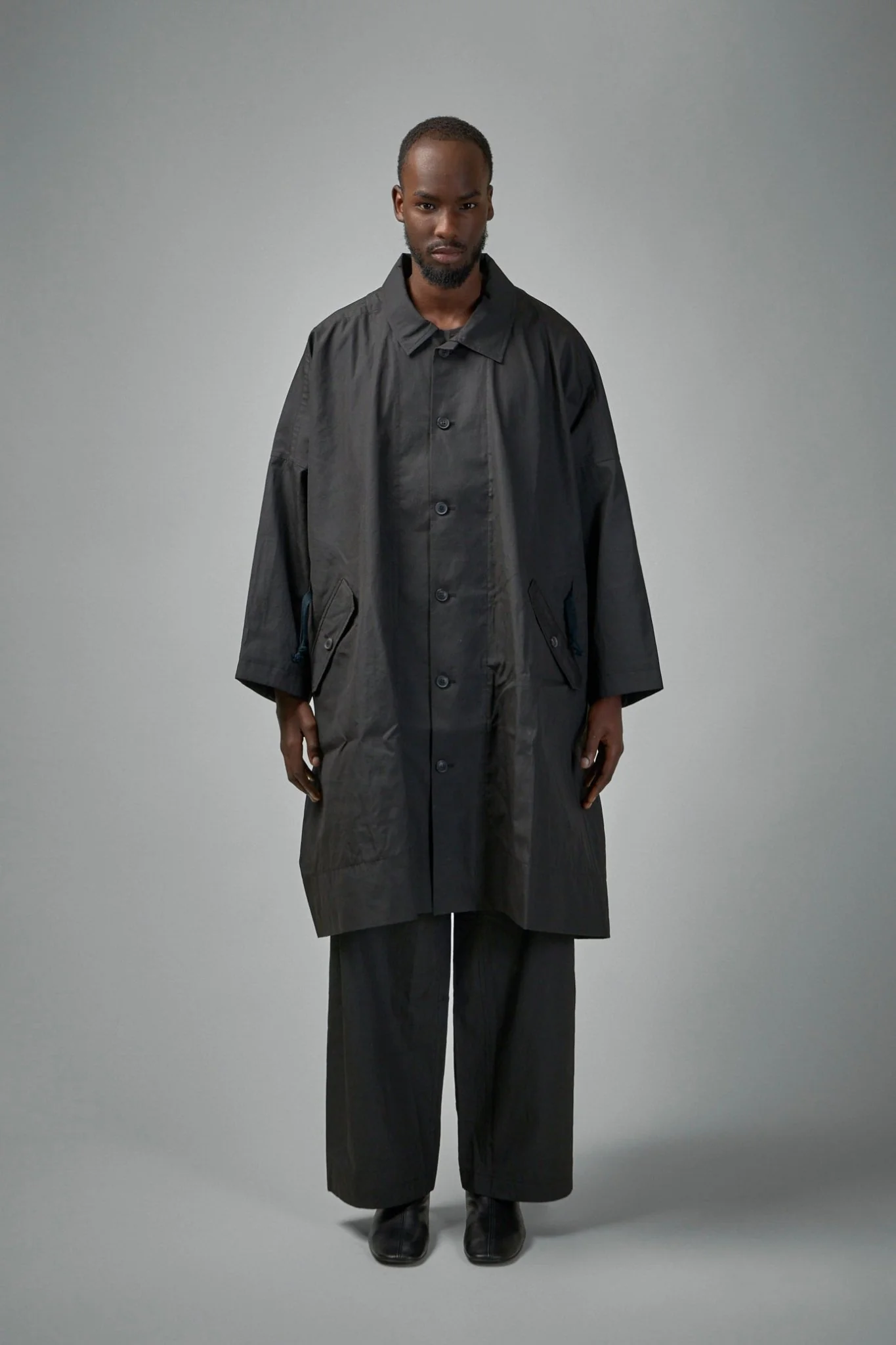 COAT#32 Long Loose Unlined Fit Coat With Detachable Collar - Image 2