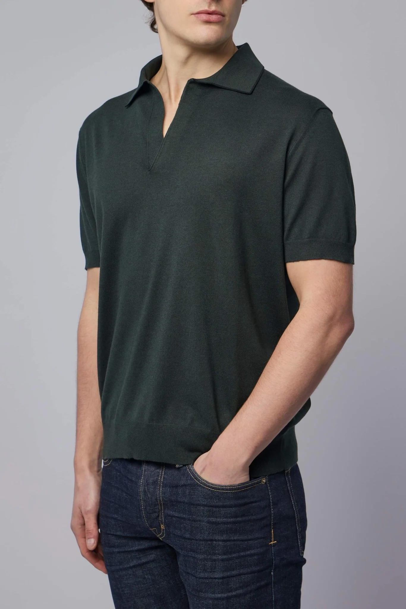 Cotton Silk Tipping Ss Buttonless Polo - Image 3