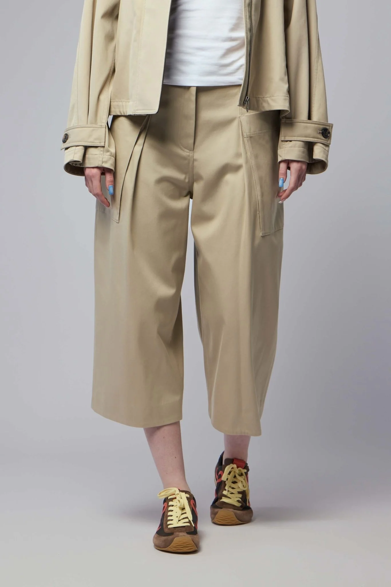Cropped Trousers in Cotton and Silk