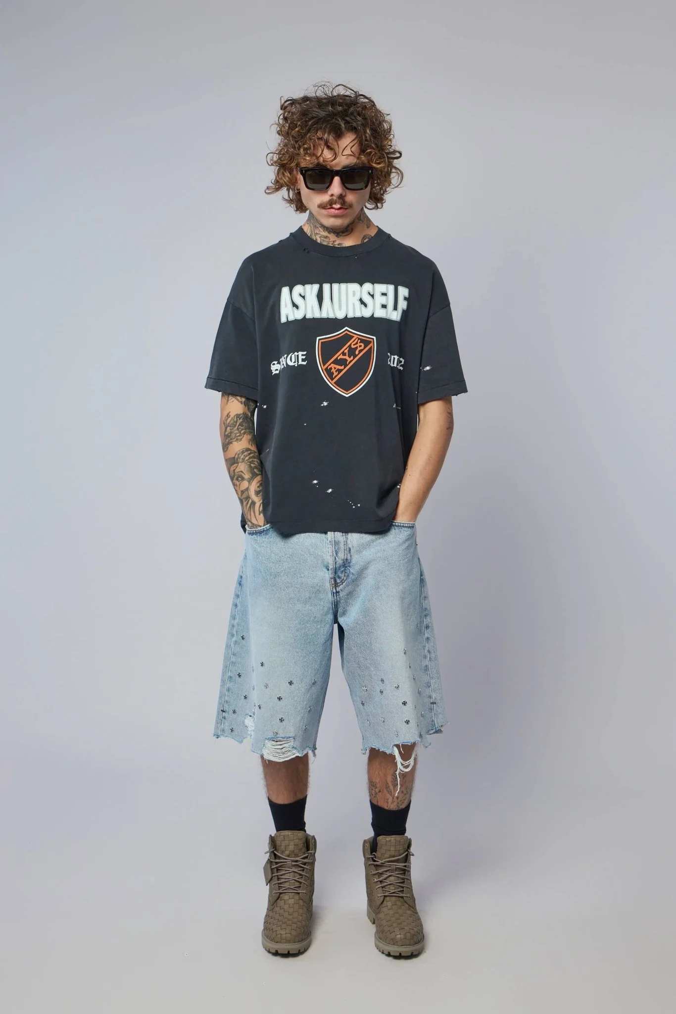 Cross Pin Baggy Jeans Shorts - Image 7