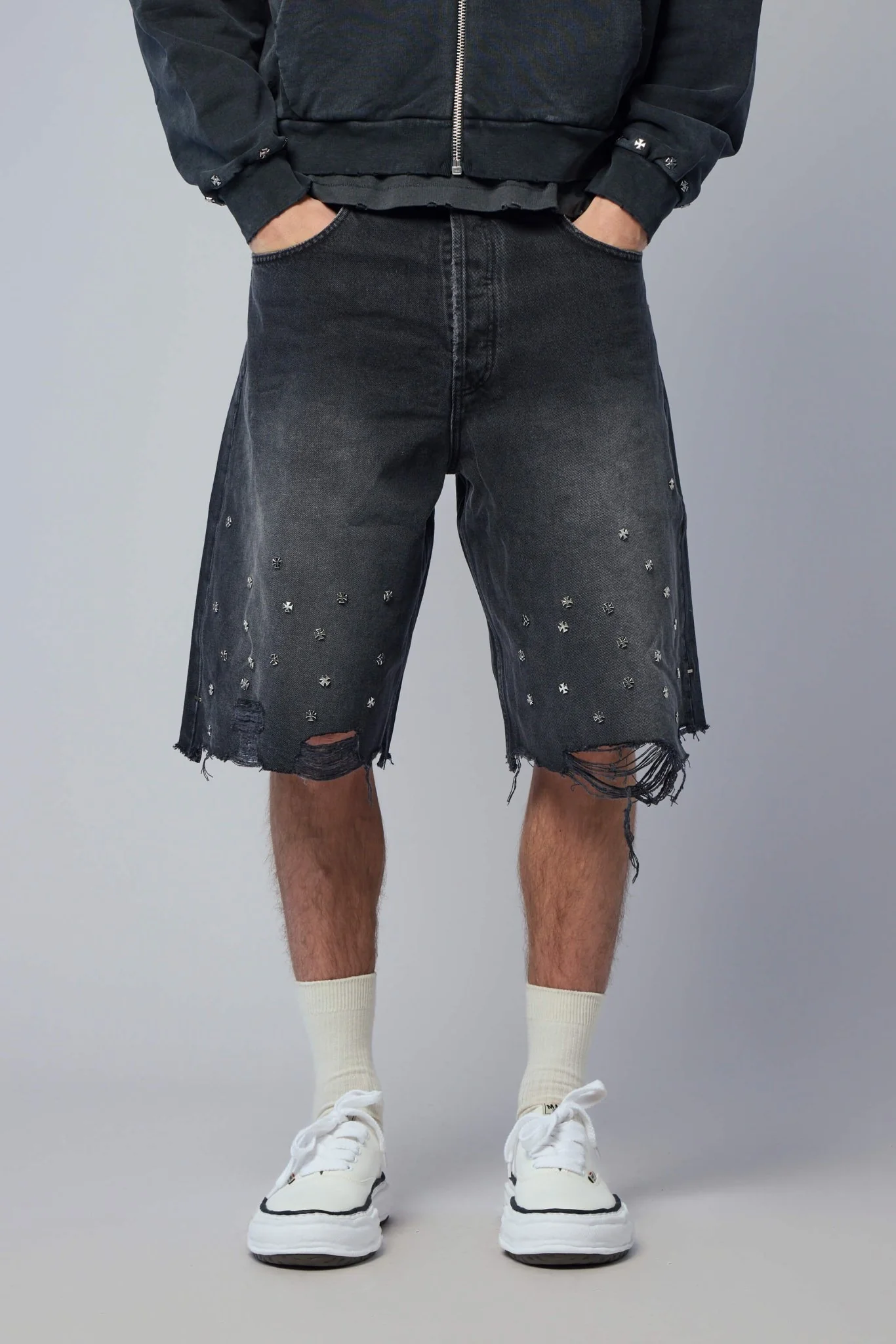 Cross Pin Baggy Jeans Shorts