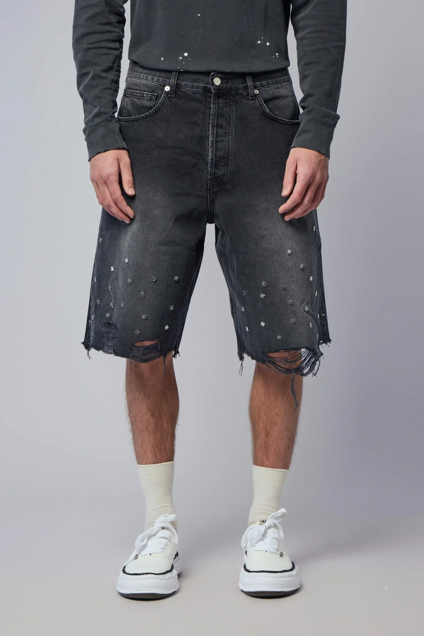 Cross Pin Baggy Jeans Shorts - Image 2