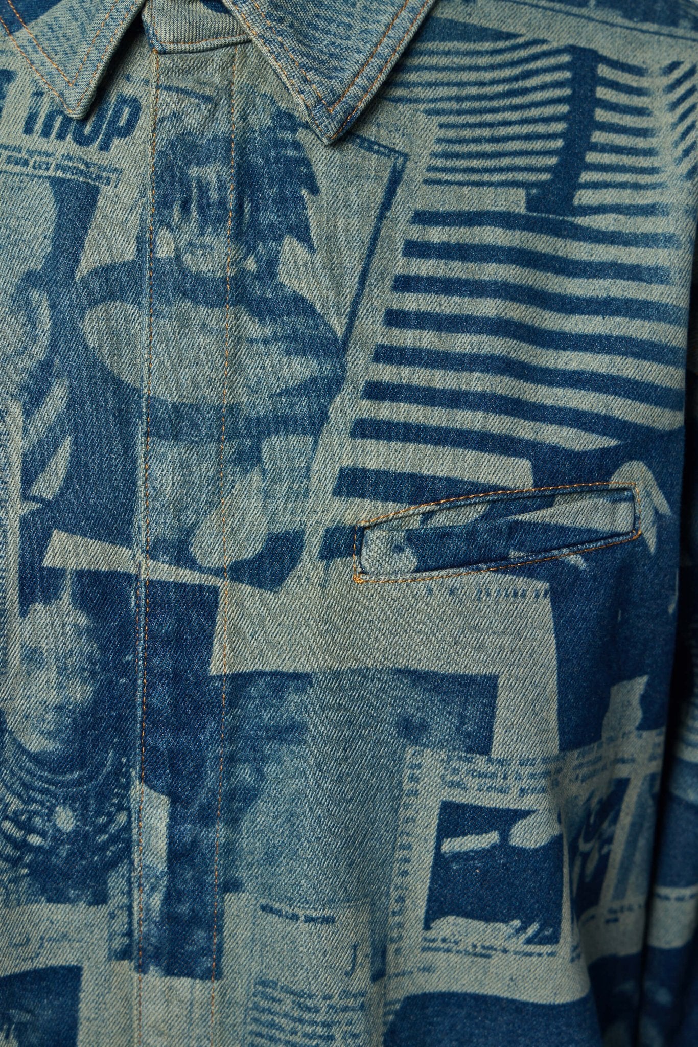 Denim Shirt with Newspaper Print - Image 3