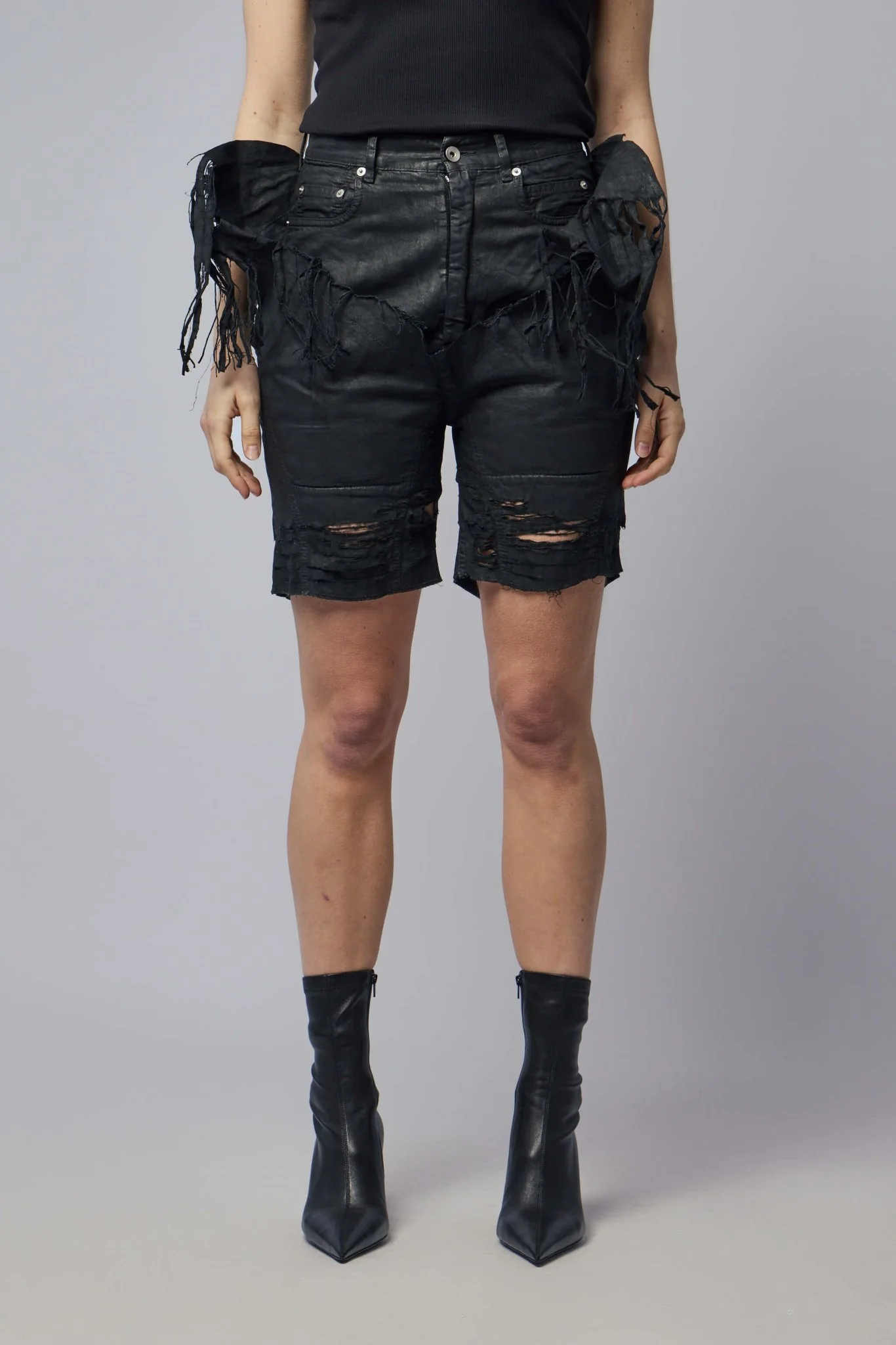 Slivered Tight Cut-off Denim Shorts - Image 2