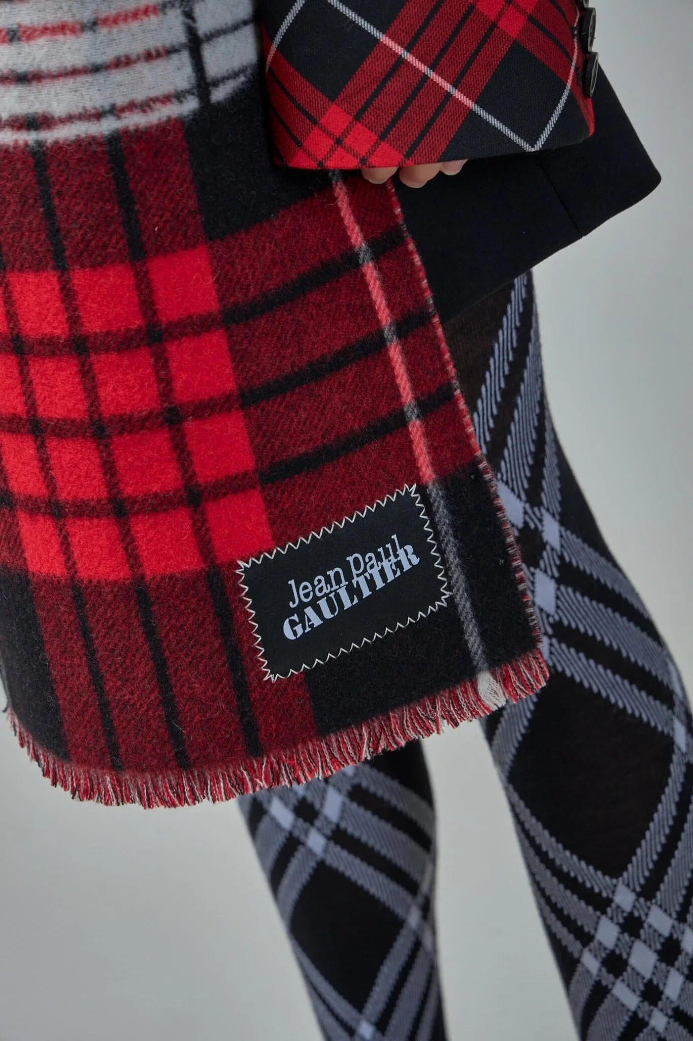 Tartan Wool Scarf with Gaultier Logo - Image 4
