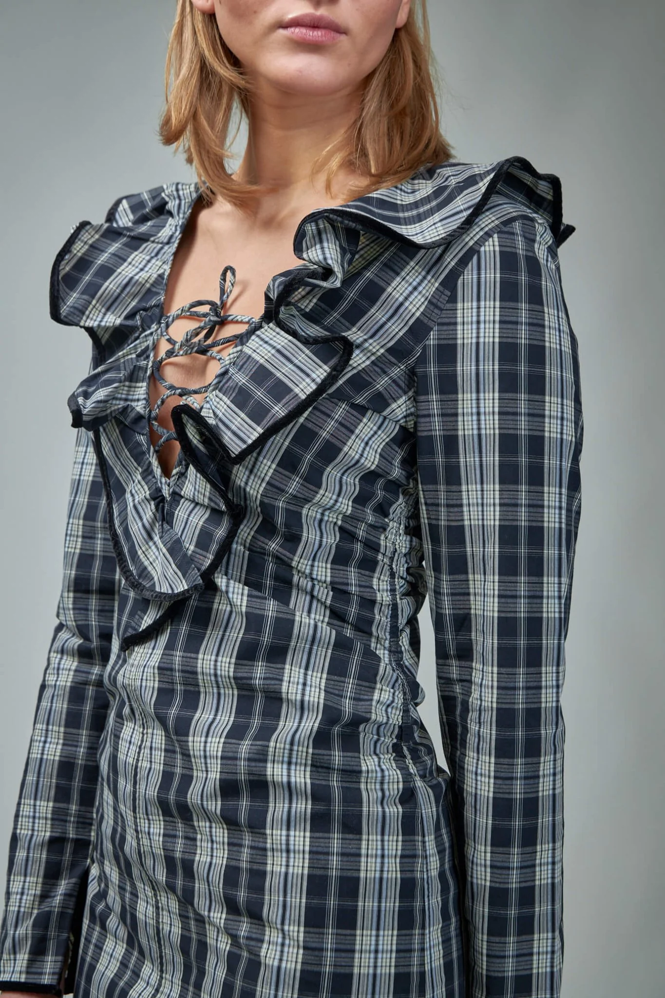 Check Cotton Mini Dress - Image 4