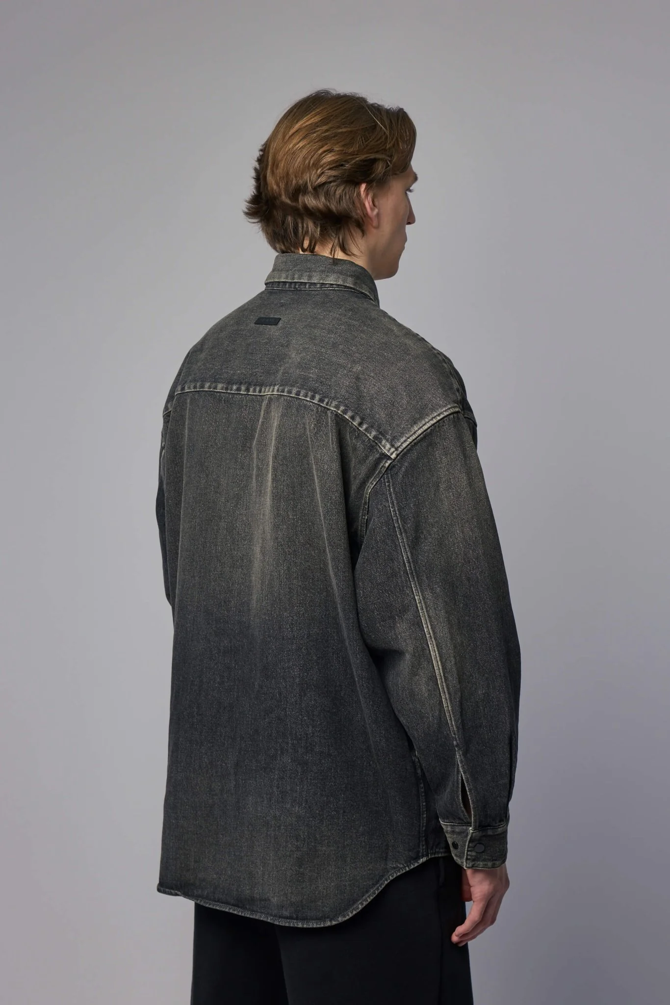 Snap Front Denim Overshirt Worn - Image 5