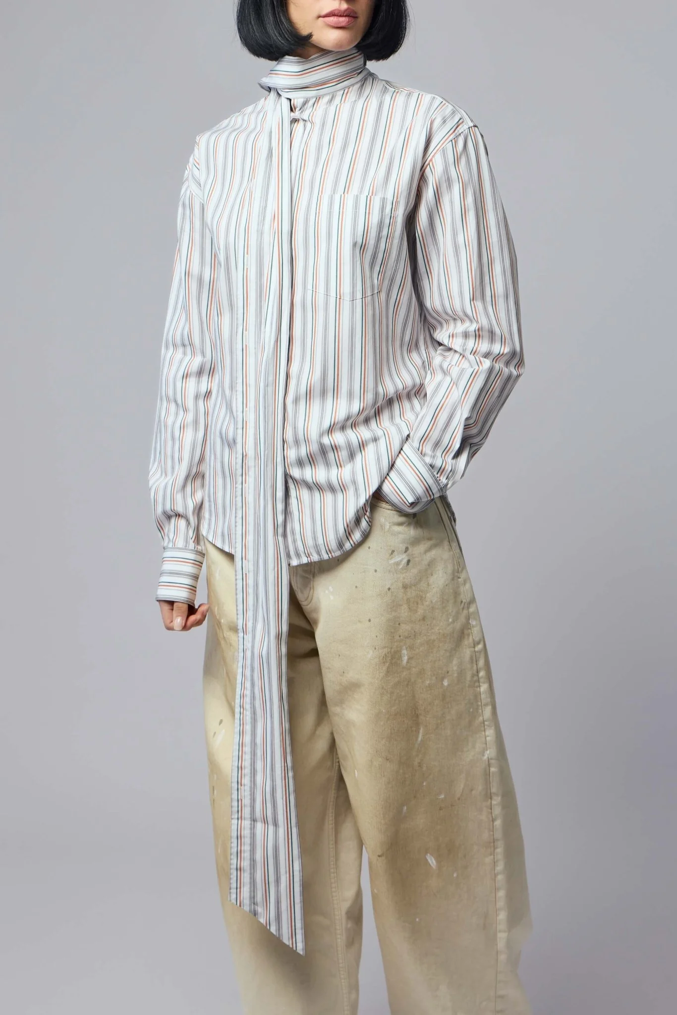 Striped Blouse with Scarf - Image 3