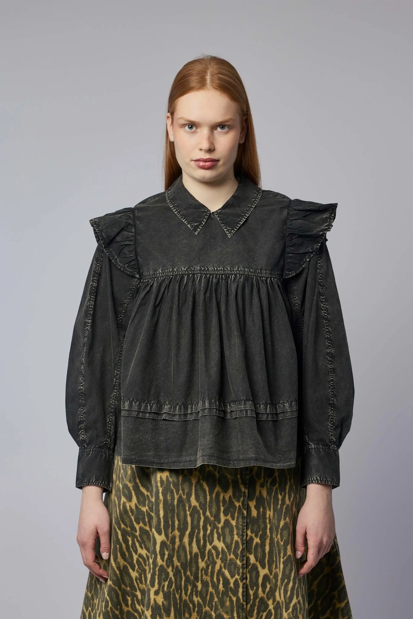 Black Washed Frill Blouse - Image 2