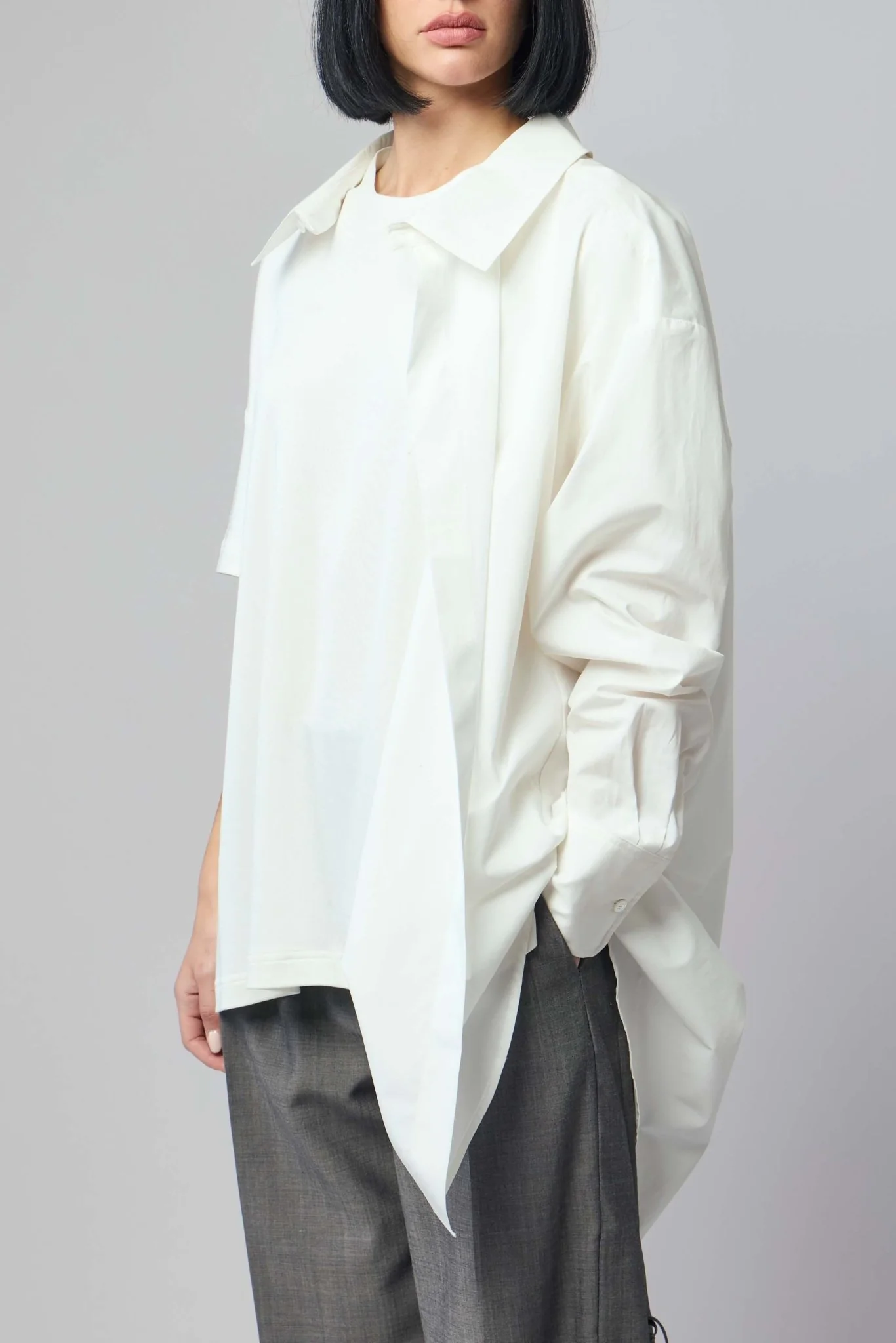 Half Poplin Cotton Silk Jersey Top - Image 3