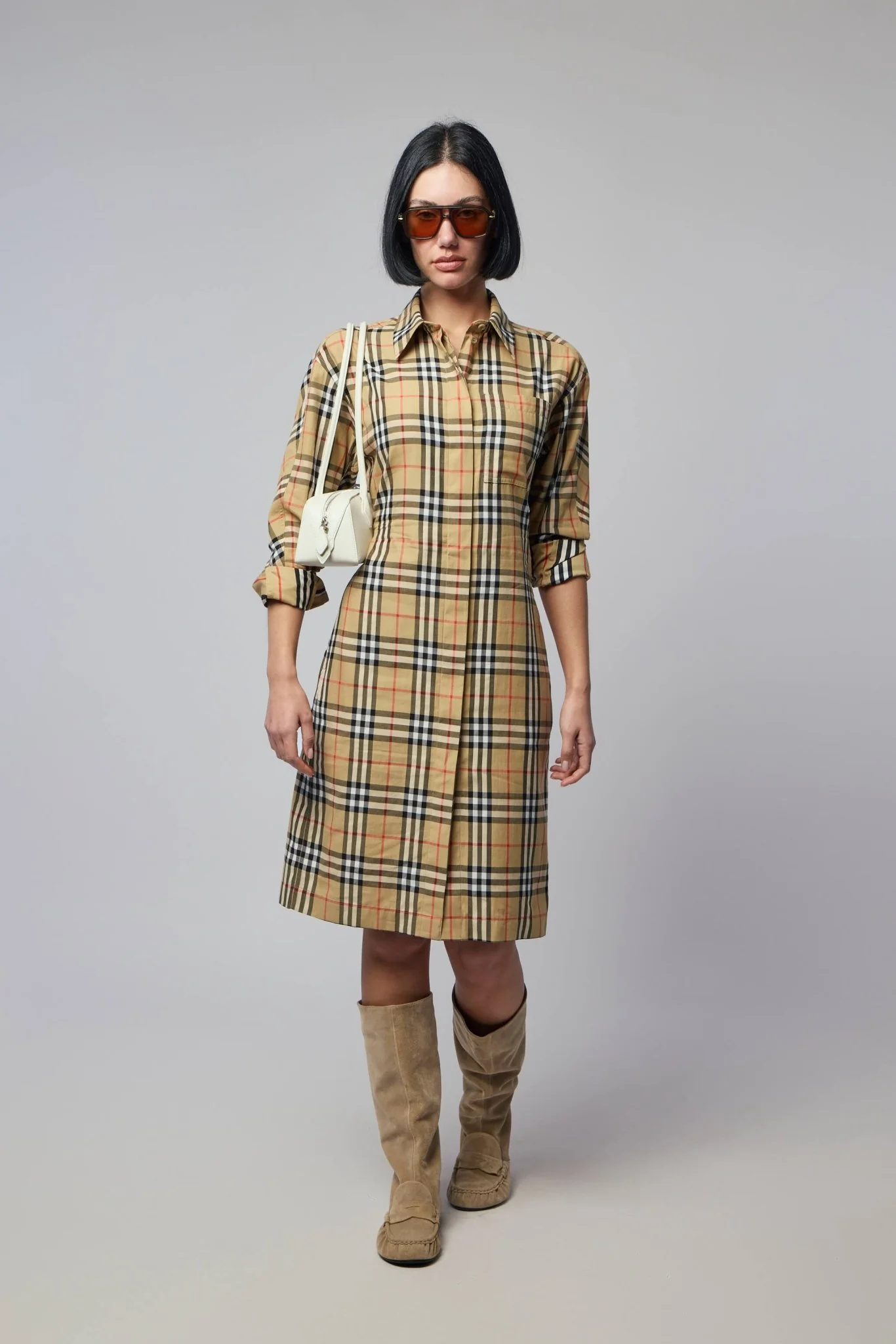 Check Cotton Shirt Midi Dress
