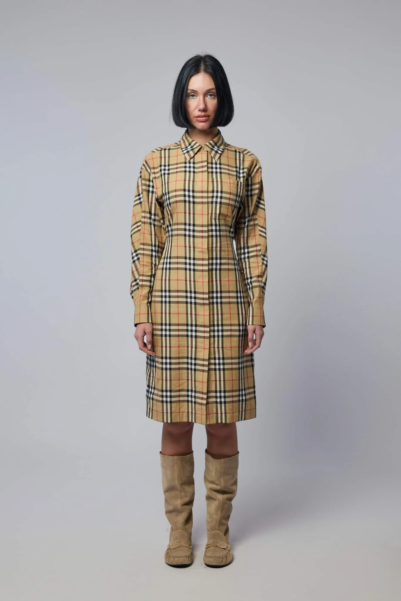 Check Cotton Shirt Midi Dress - Image 2