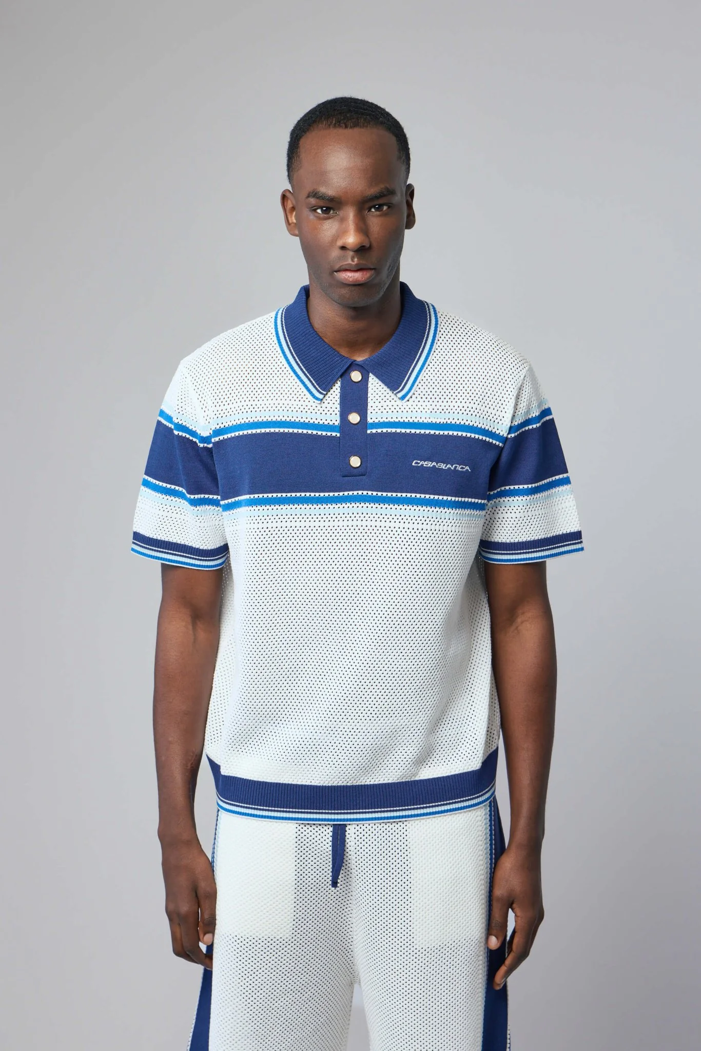 Striped Mesh Short Sleeve Polo Shirt - Image 2