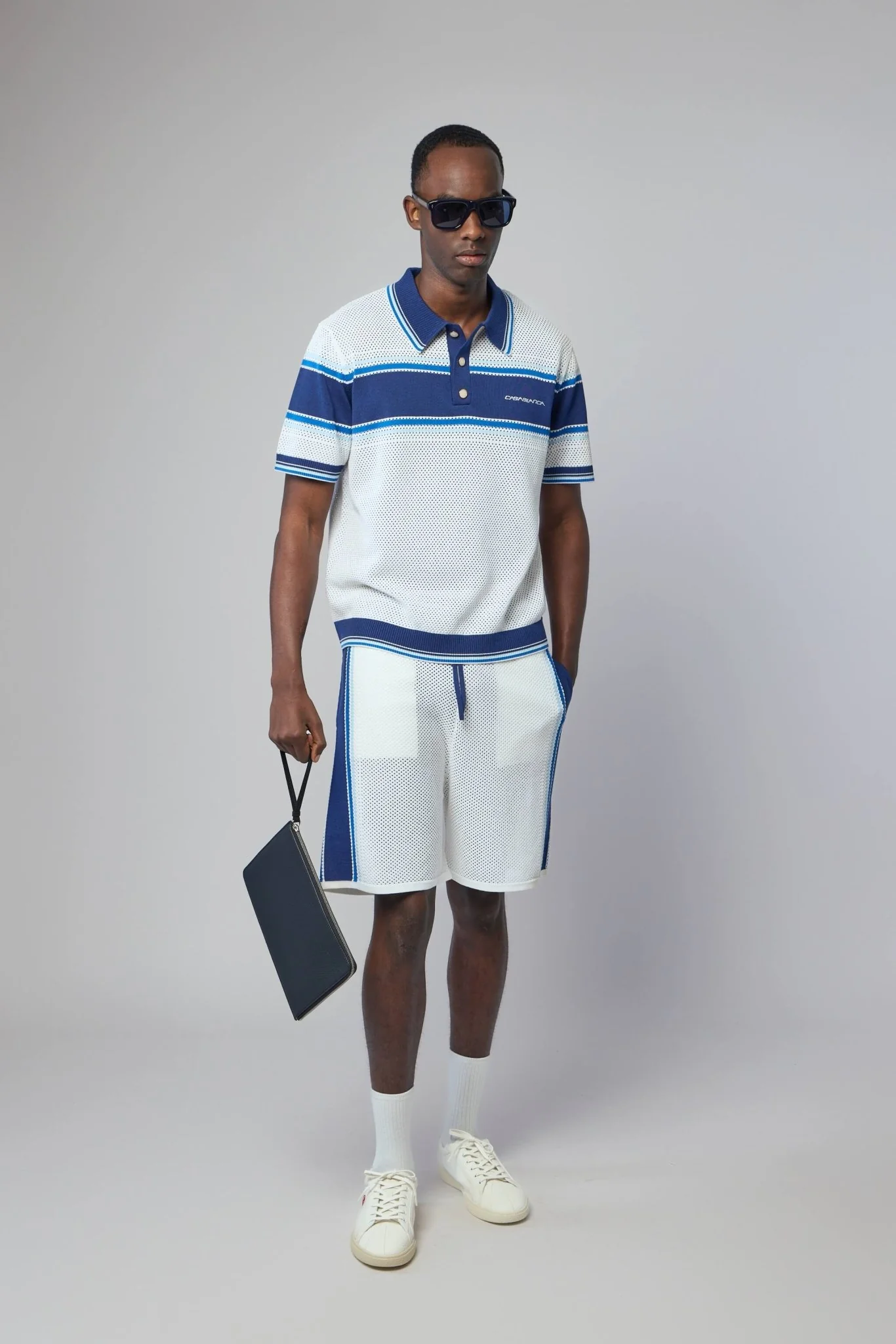 Striped Mesh Short Sleeve Polo Shirt - Image 6