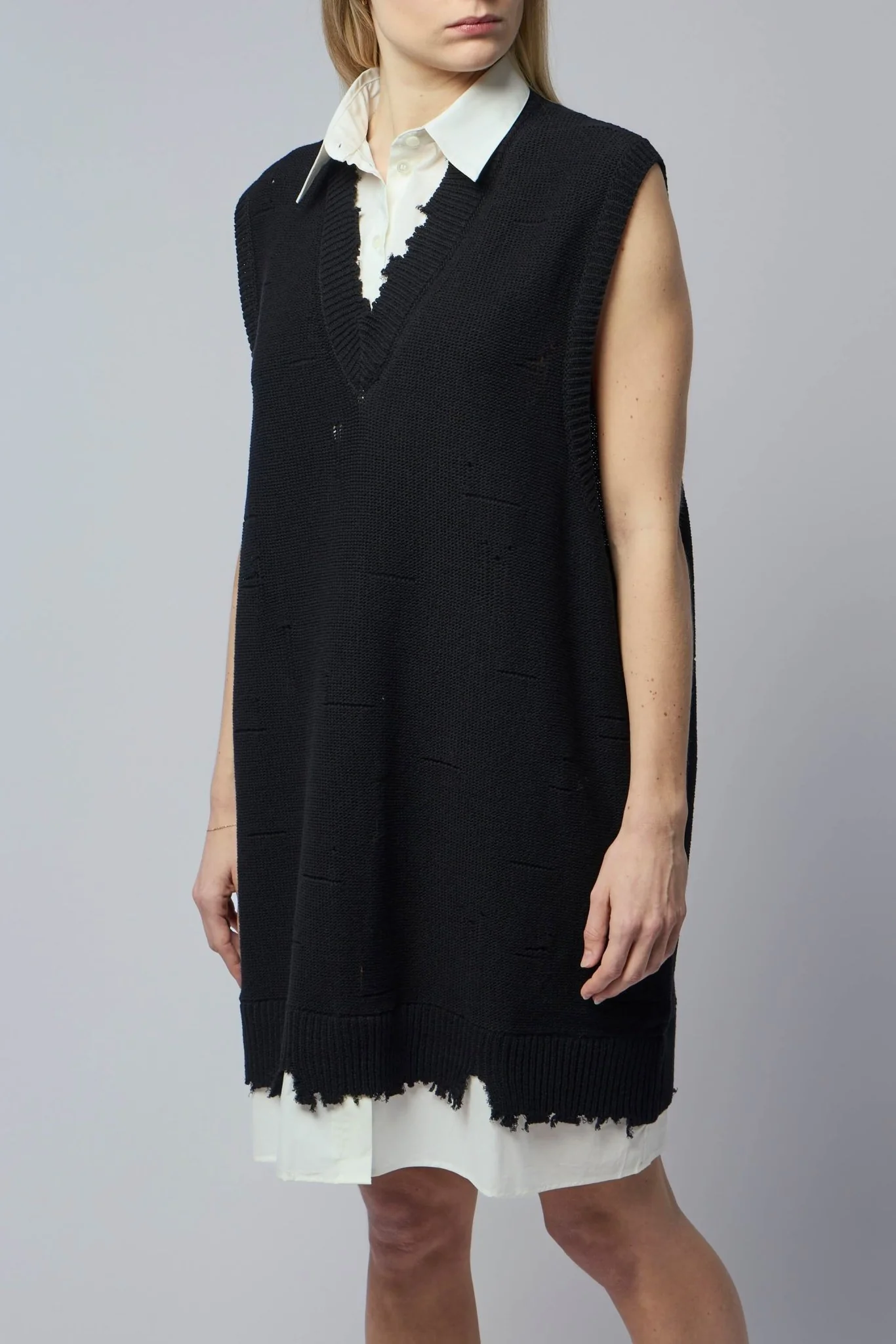 Knitted V-neck Mini Dress - Image 3