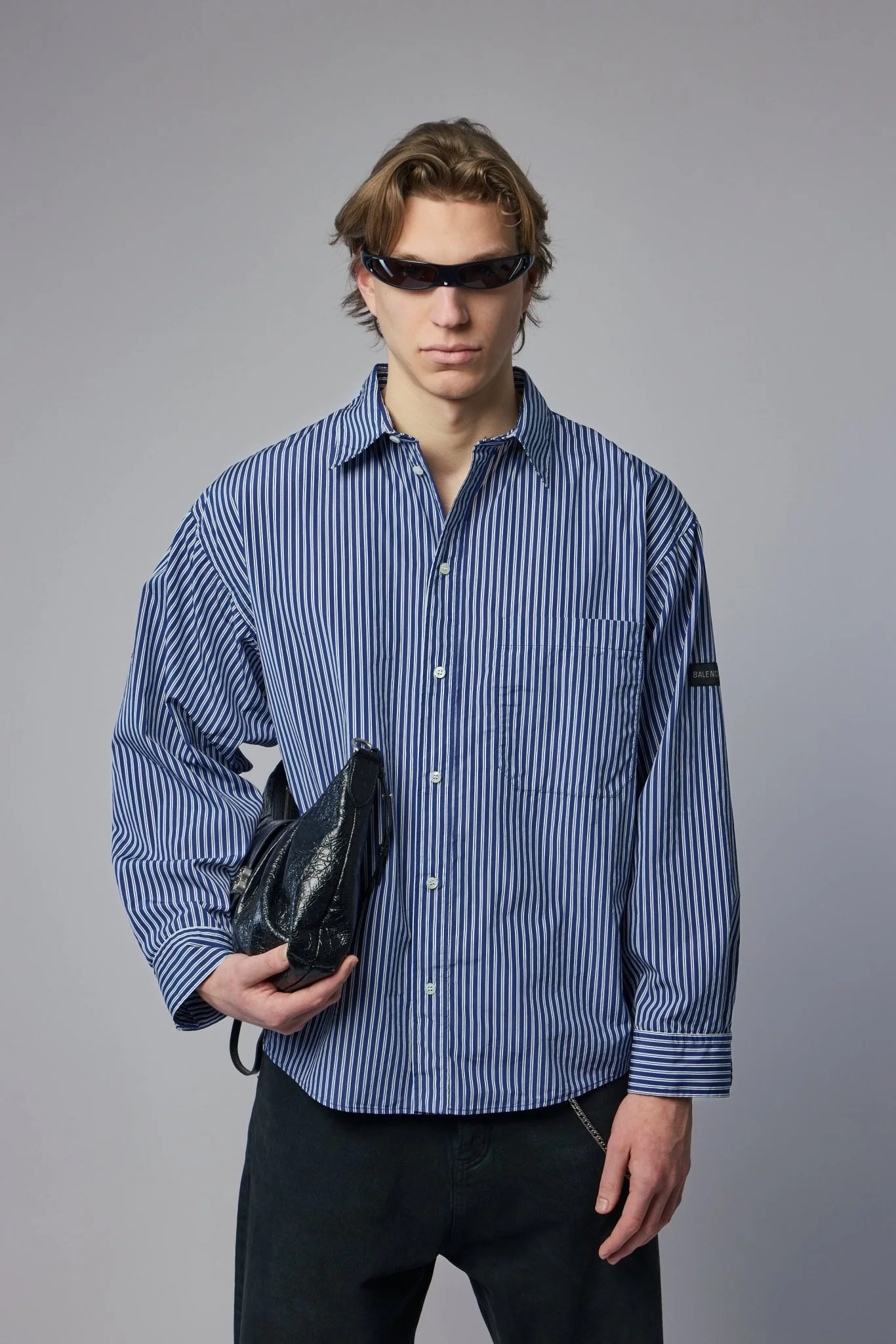 Oversized Shirt Navy White Stripes