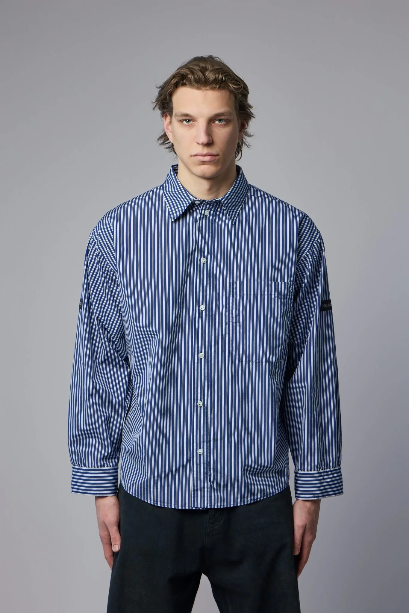 Oversized Shirt Navy White Stripes - Image 2