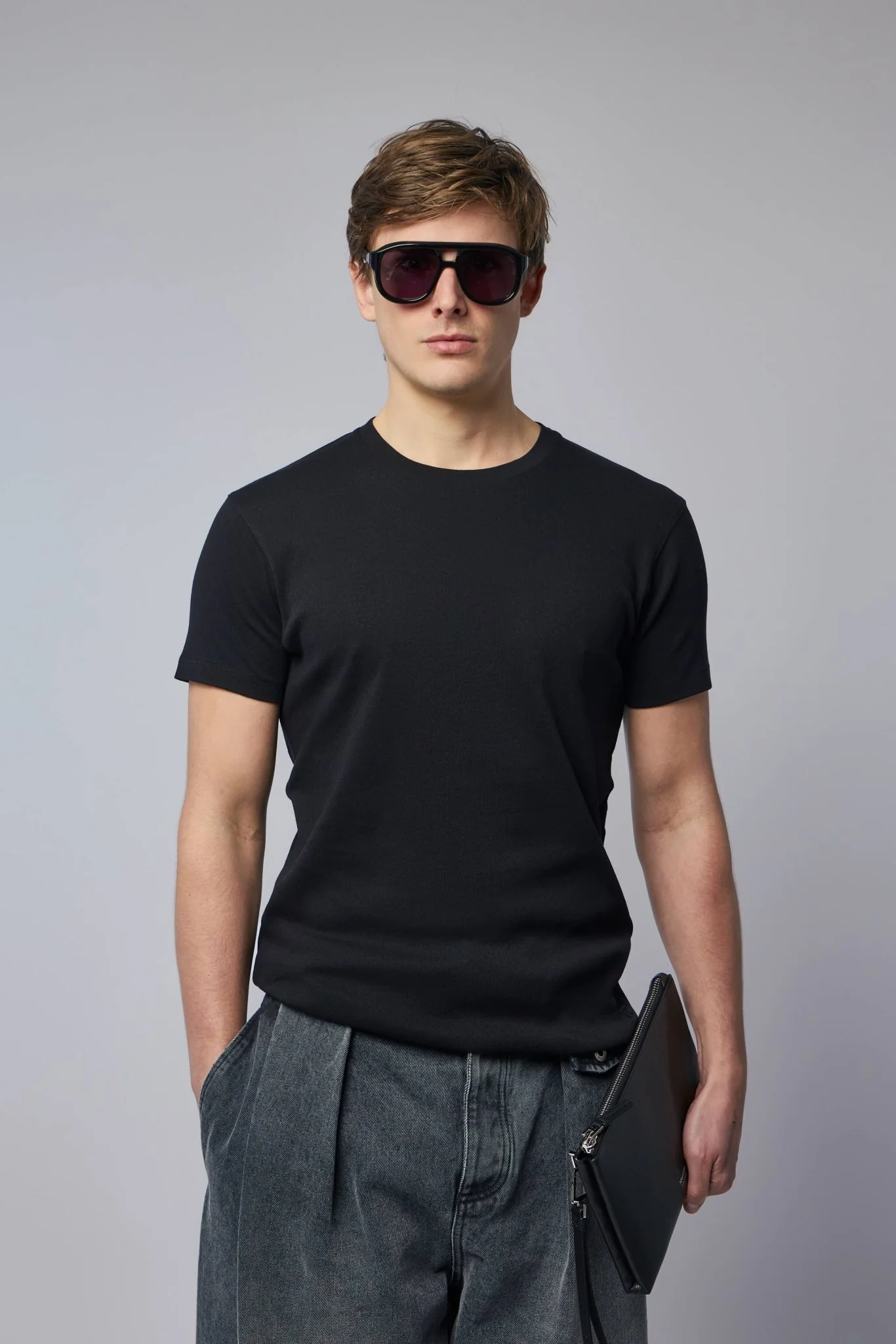Perforated Rib Ss Crew Neck