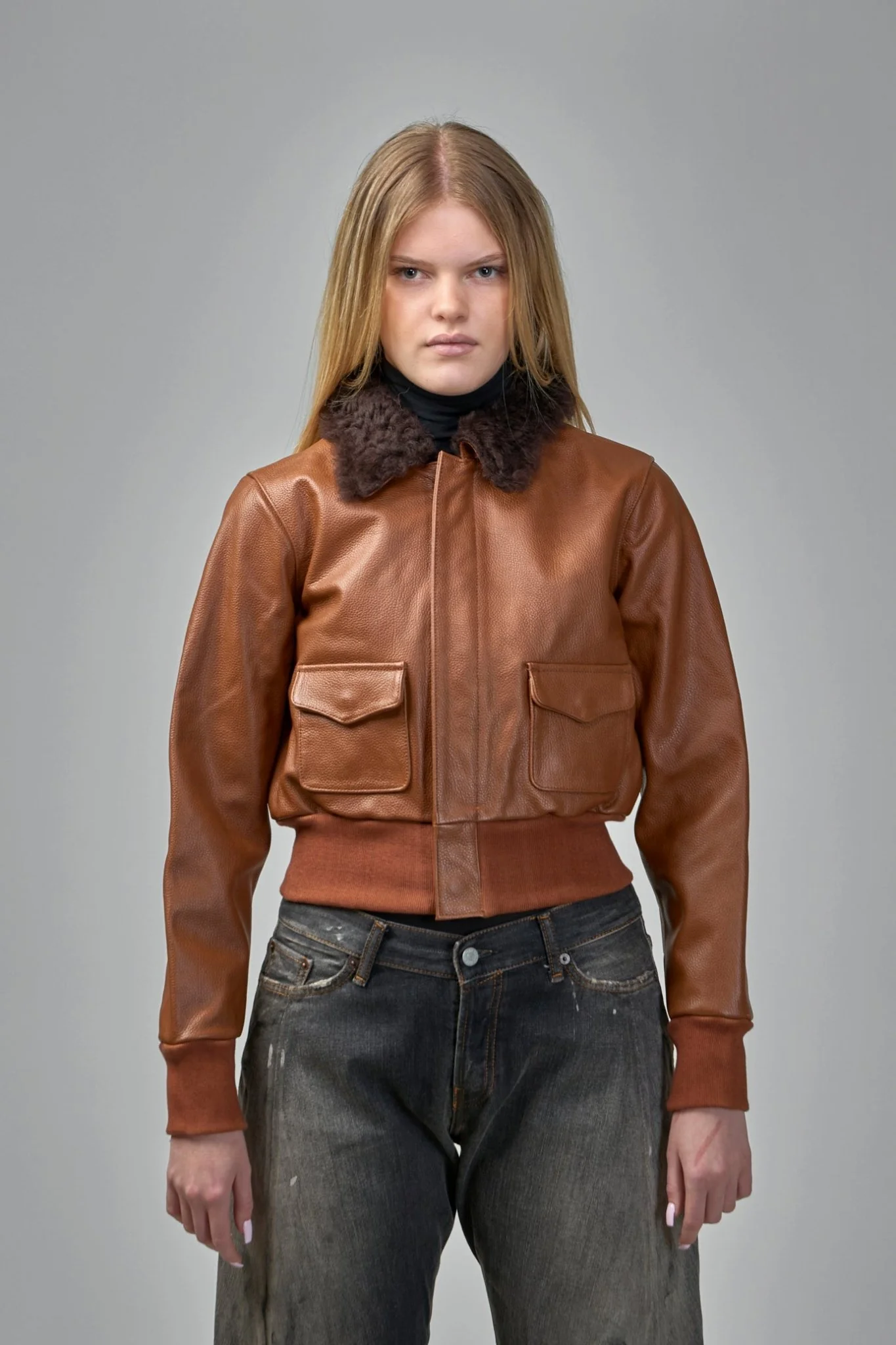 Cropped Shrunken Zip-Up Bomber - Image 2