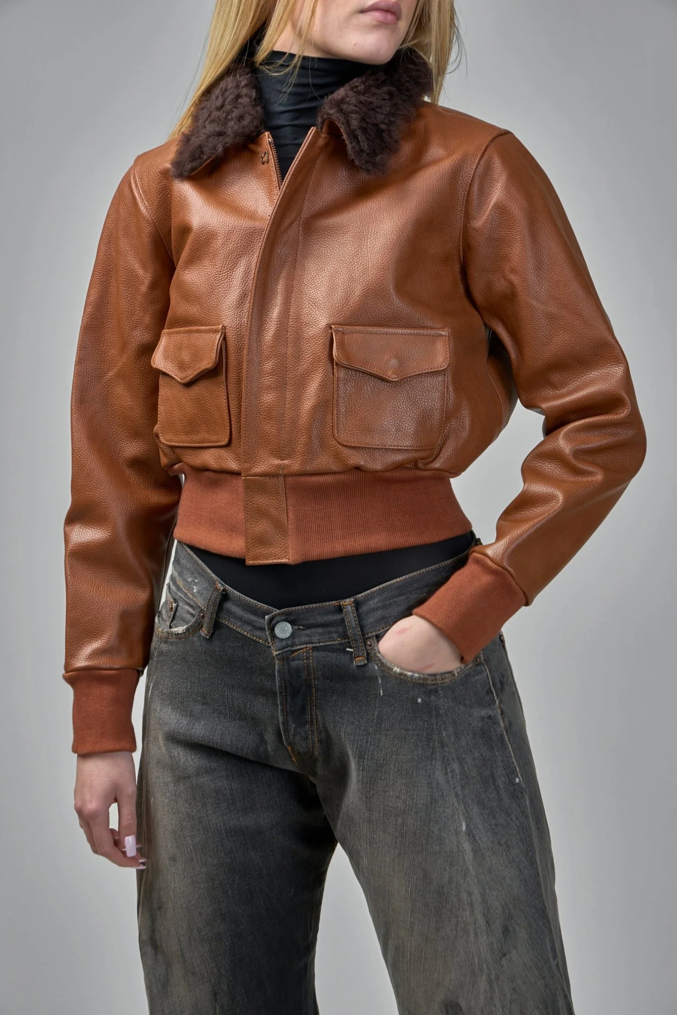 Cropped Shrunken Zip-Up Bomber - Image 4