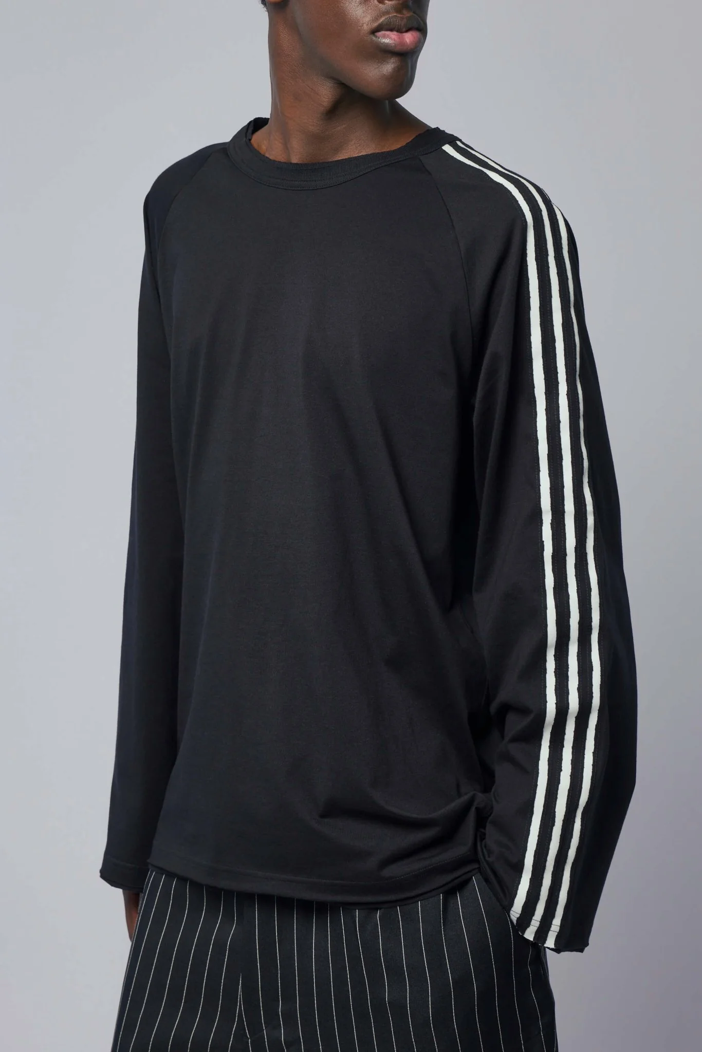 Raw Edge 3-stripes Long Sleeve Tee - Image 3