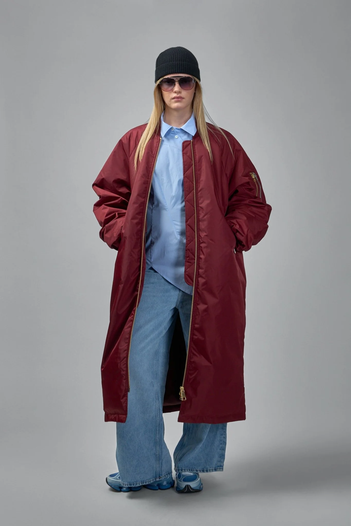Reward Long Nylon Bomber Jacket Coat