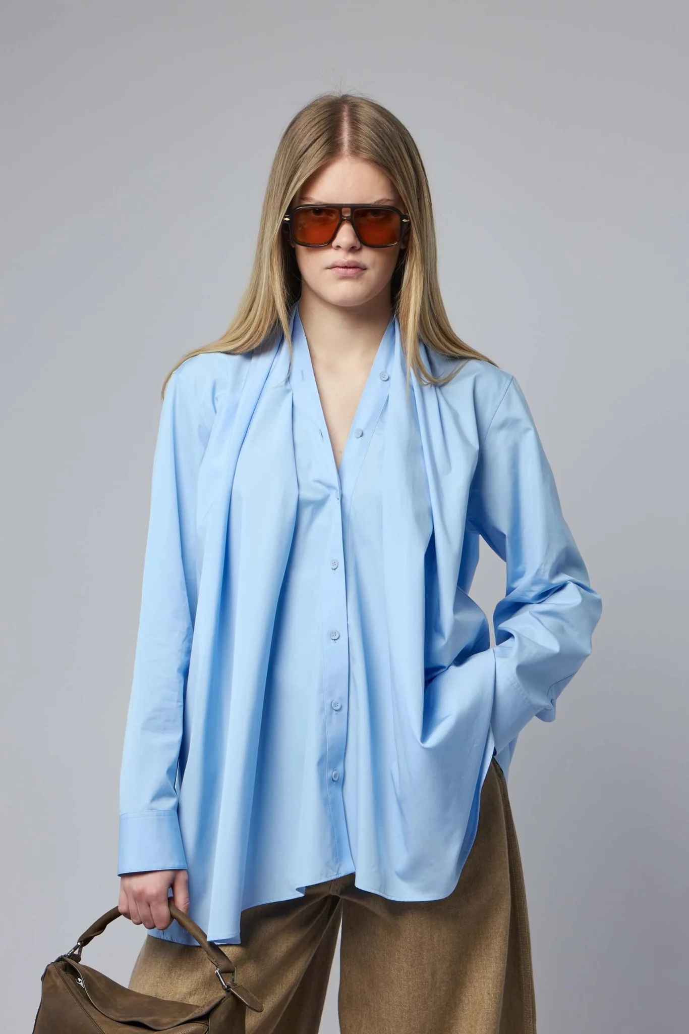 Soft Draped Blouse with Scarf Accent