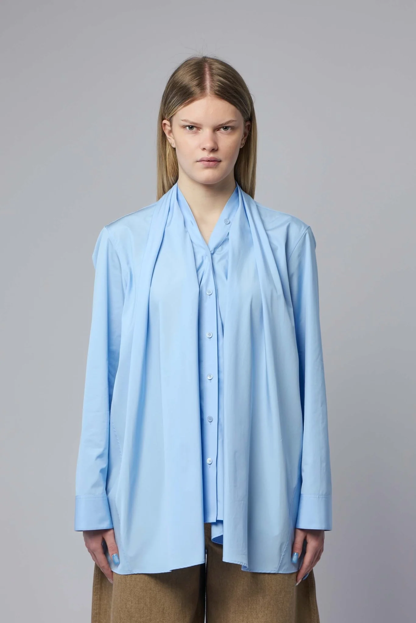 Soft Draped Blouse with Scarf Accent - Image 2