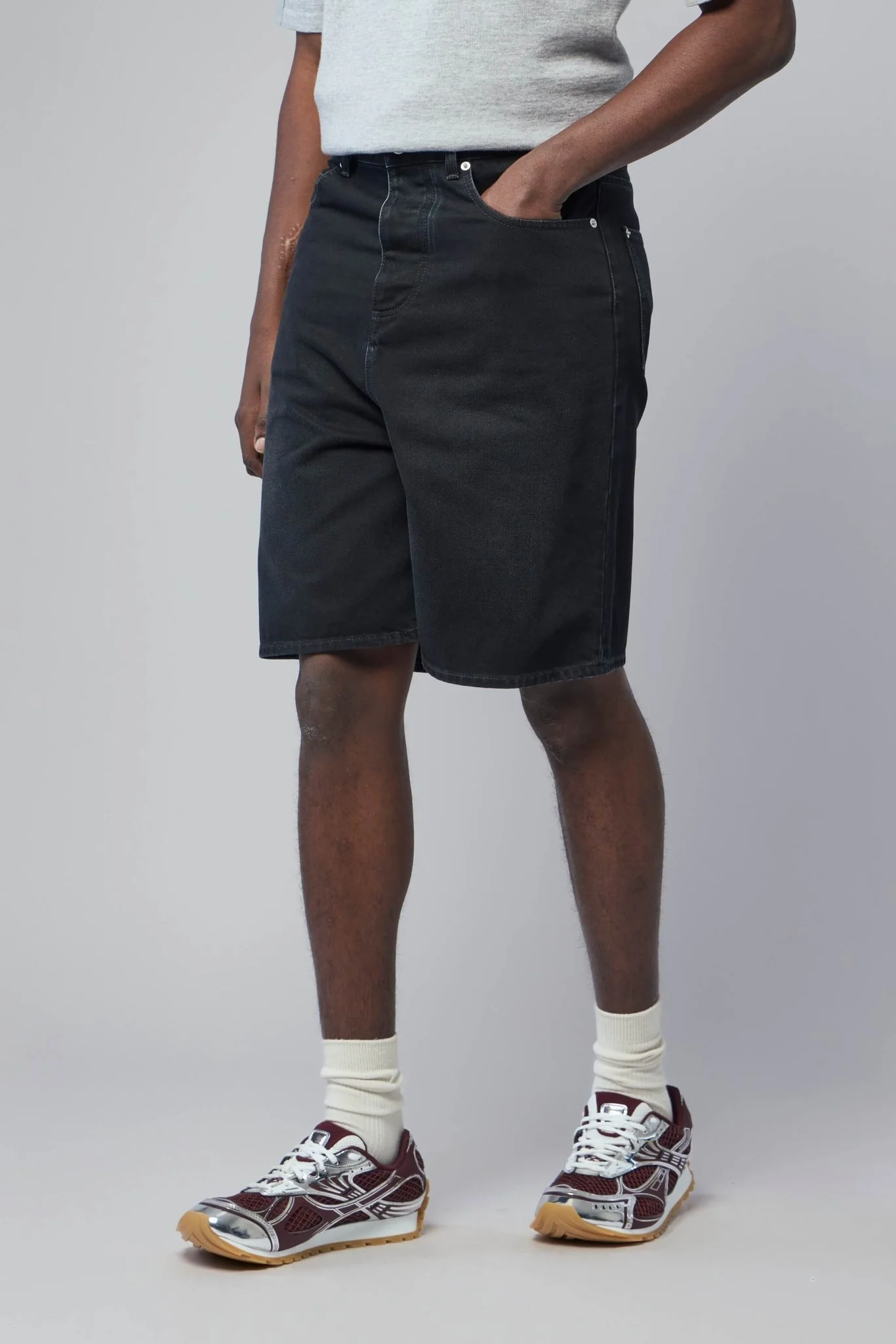 Faded Black Denim Shorts - Image 3