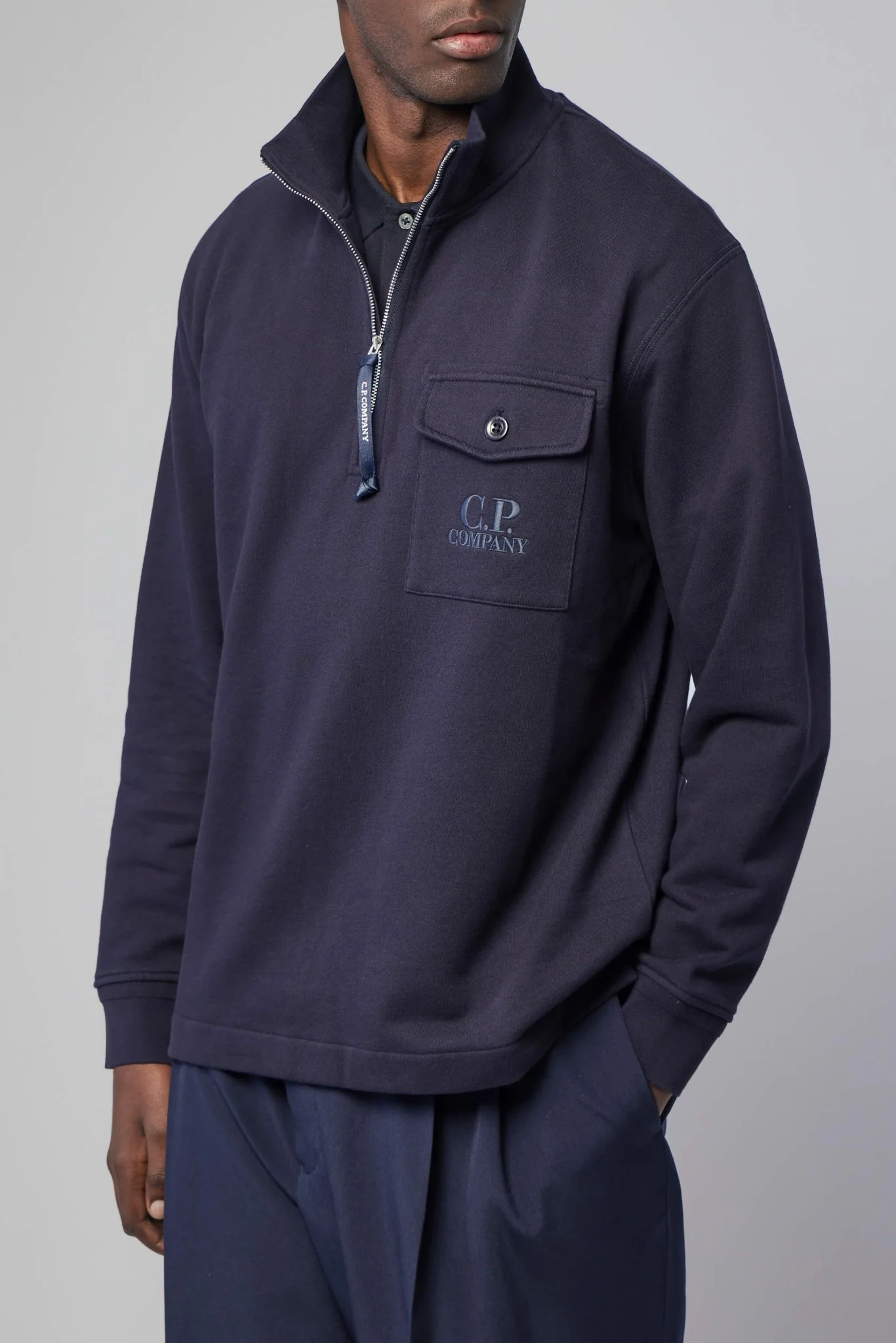 Diagonal Raised Fleece Half Zip Sweatshirt - Image 3