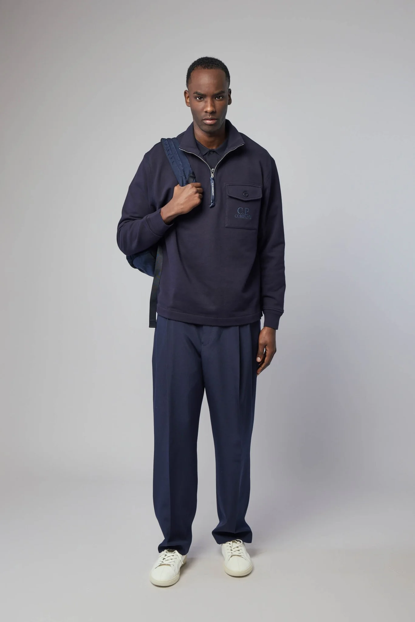 Diagonal Raised Fleece Half Zip Sweatshirt - Image 6