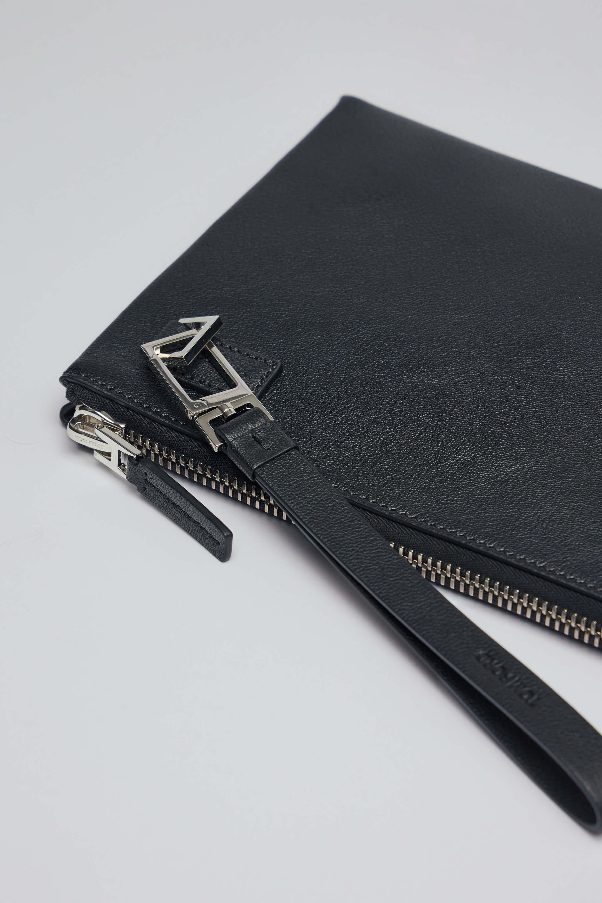 Grain Leather Minimal Slim Pouch with Wristlet - Image 3