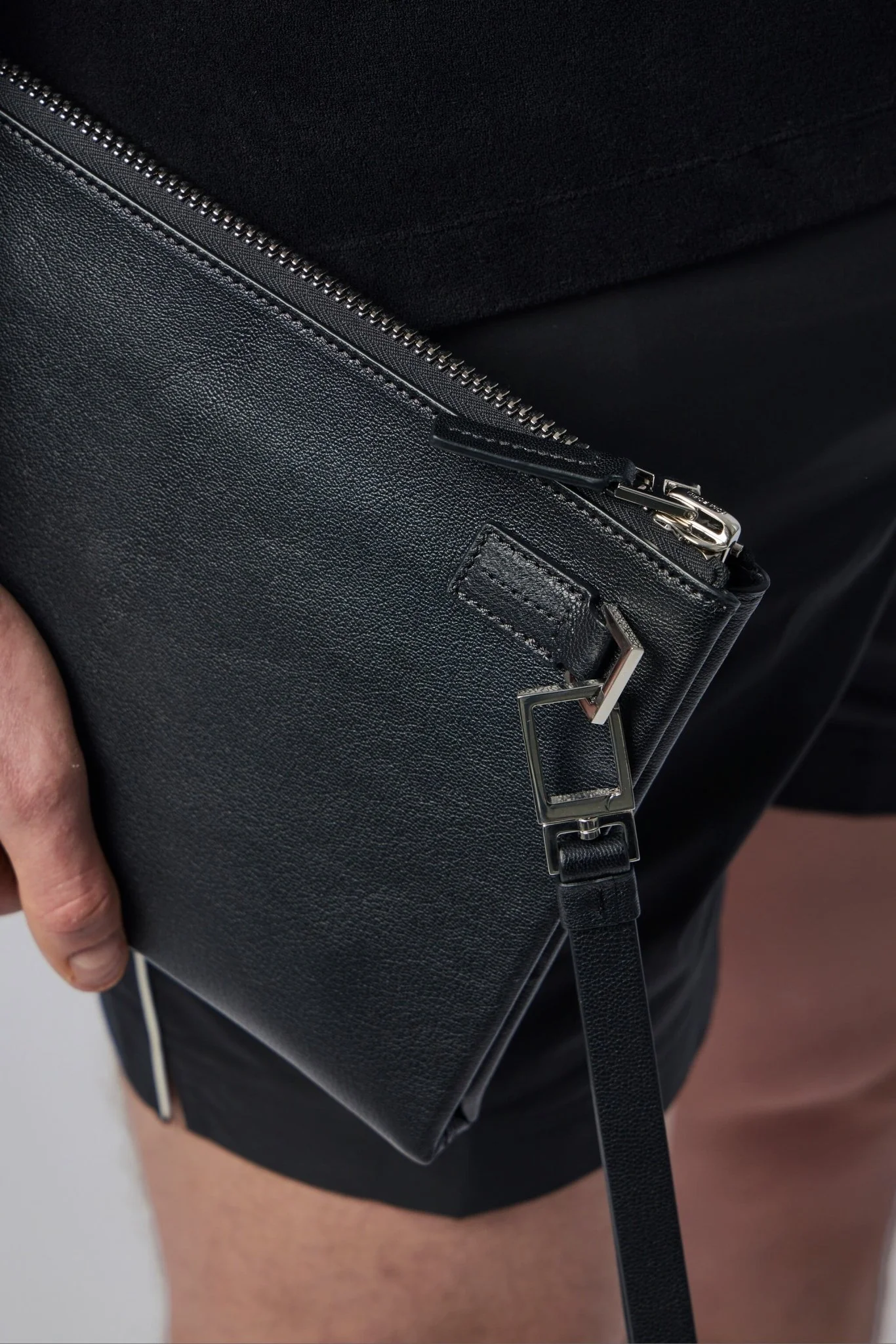 Grain Leather Minimal Slim Pouch with Wristlet - Image 5