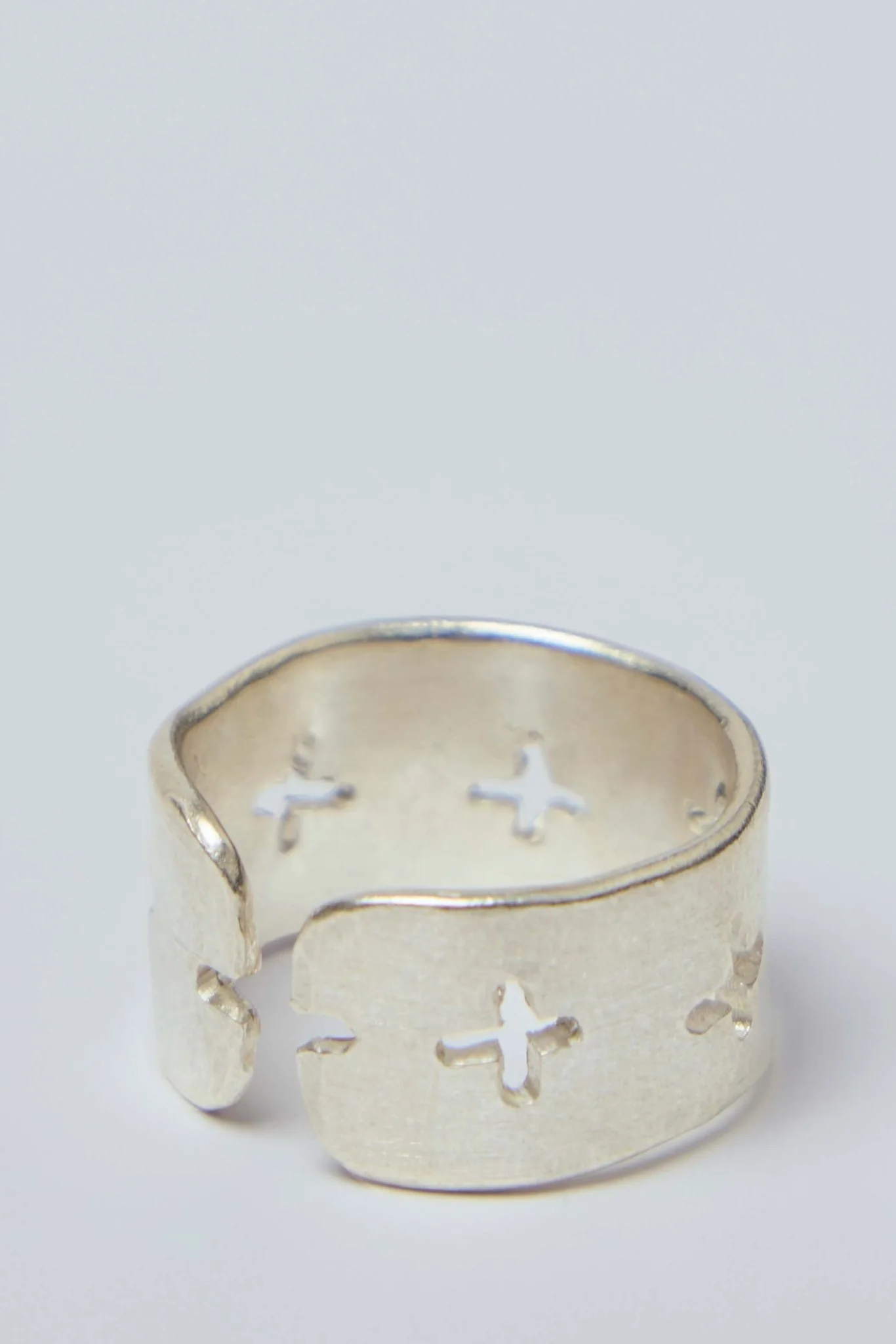 Thick Silver Stitched Multiple Cross Ring - Image 3