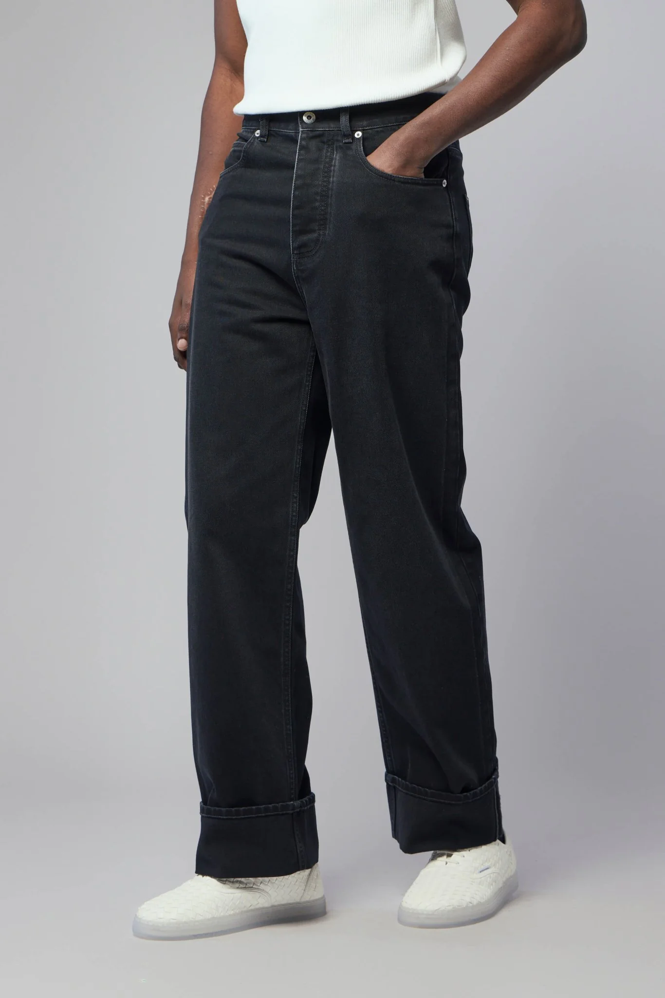 Faded Black Turned-up Jeans - Image 3