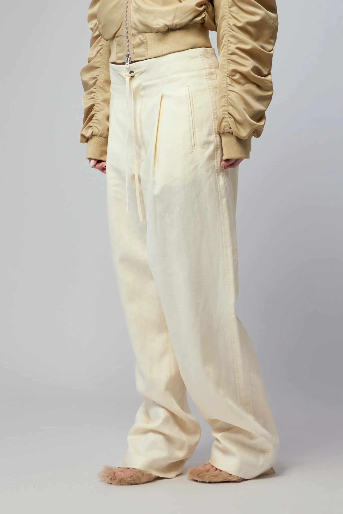 Wide-leg Pants Waist Washed Linen String - Image 3