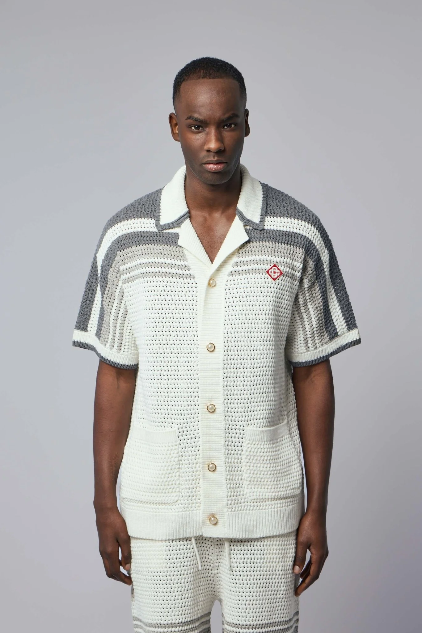 White Stripe Short Sleeve Polo Shirt - Image 2